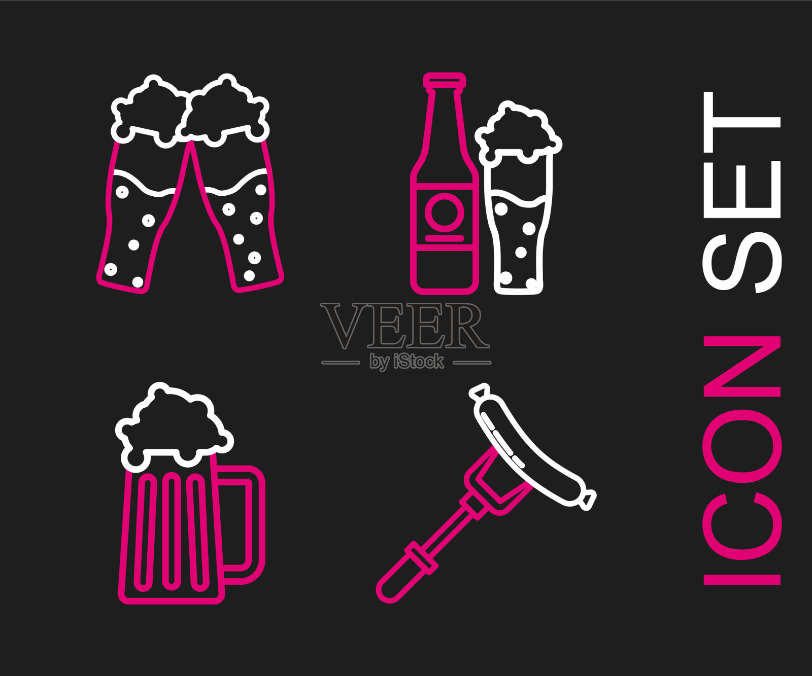 把线香肠放在叉子木制啤酒杯上图标素材