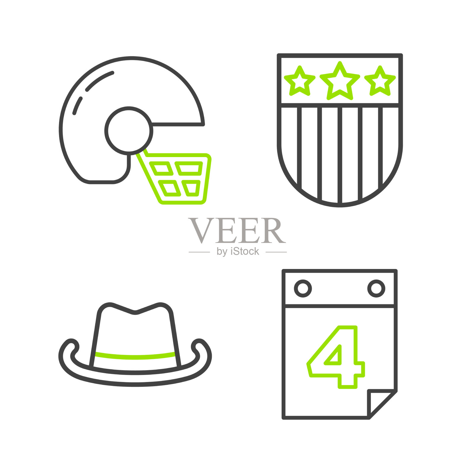 设置行日历与日期7月4日西部牛仔图标素材