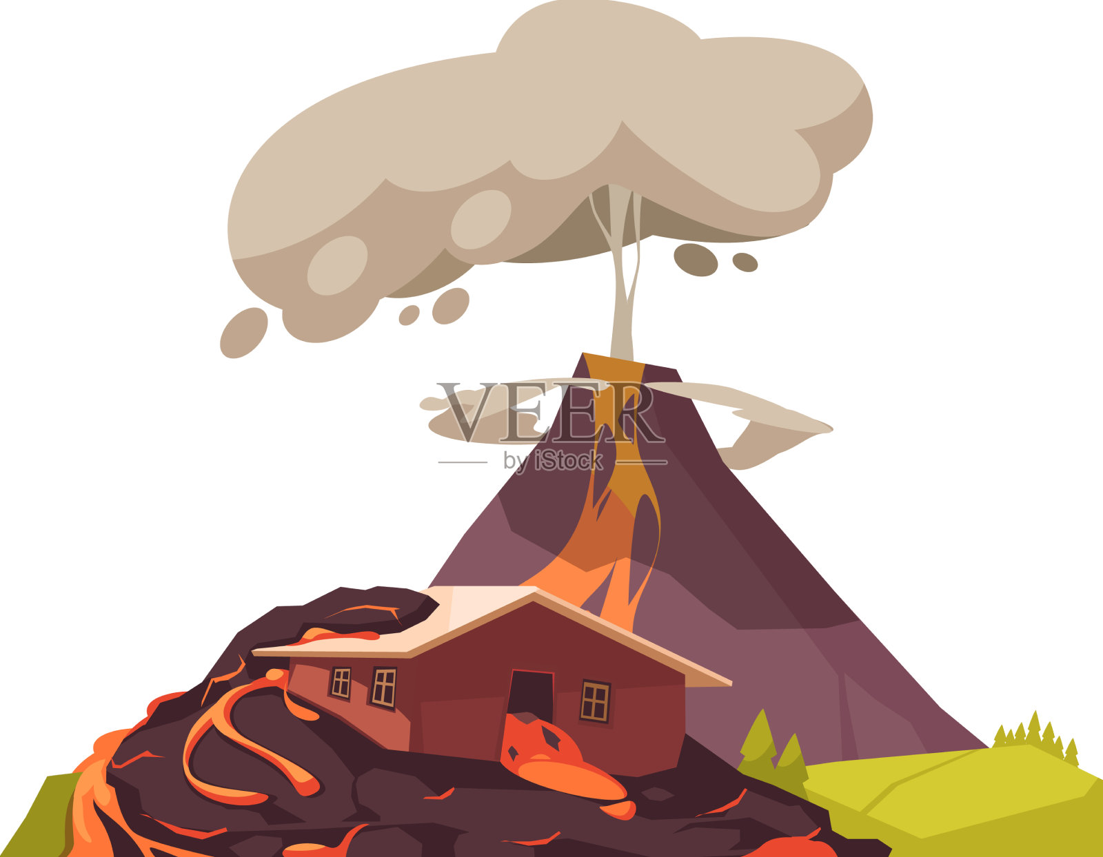 火山喷发灾害构成插画图片素材