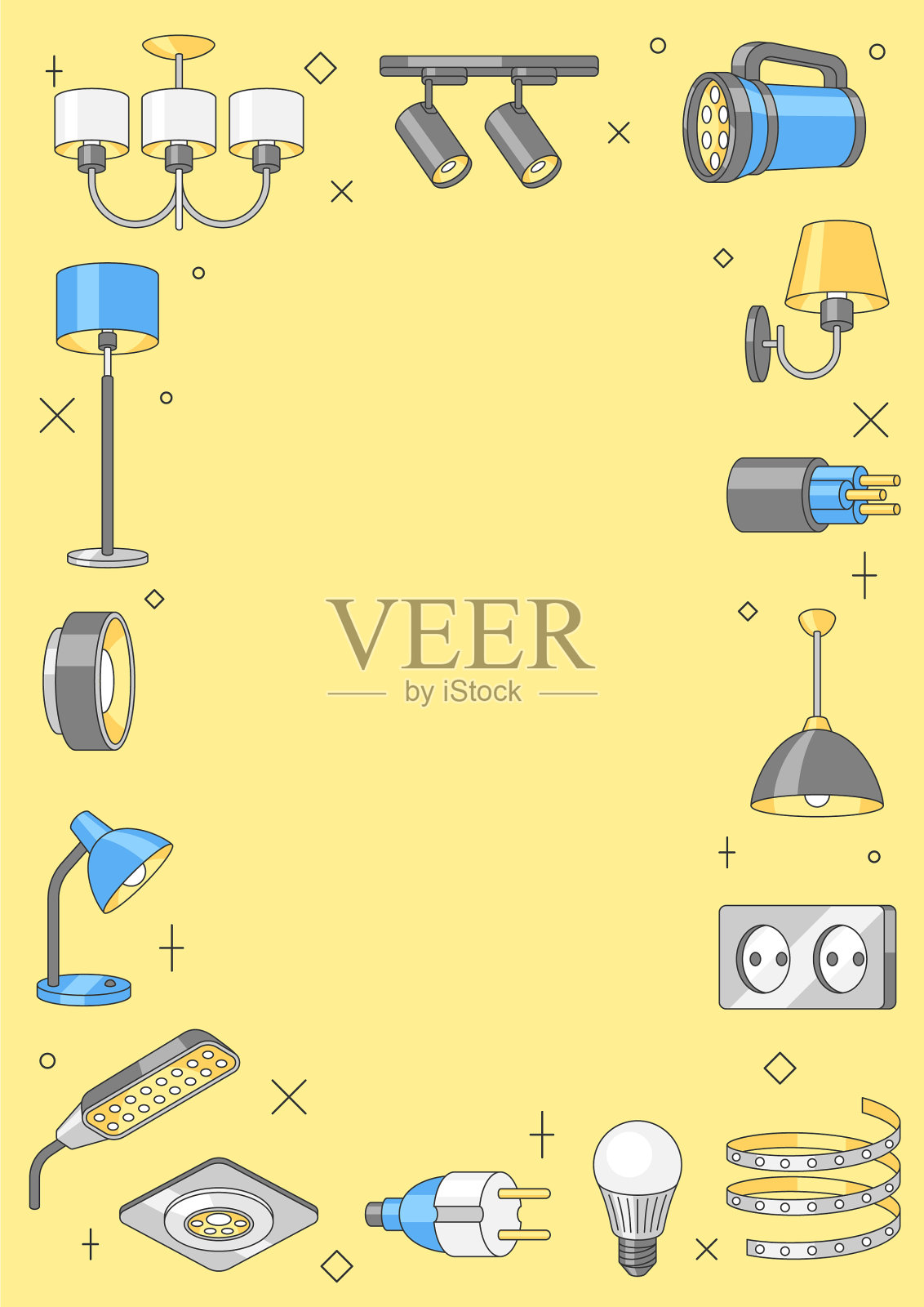 框架与电气照明和灯具插画图片素材