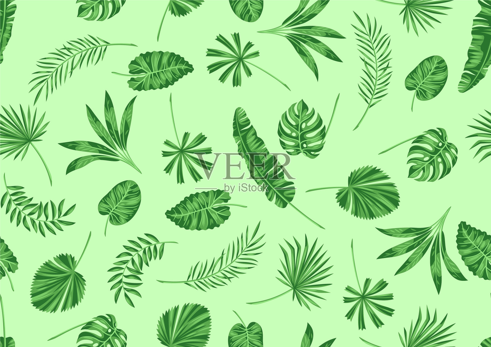无缝模式与程式化的棕榈叶形象插画图片素材