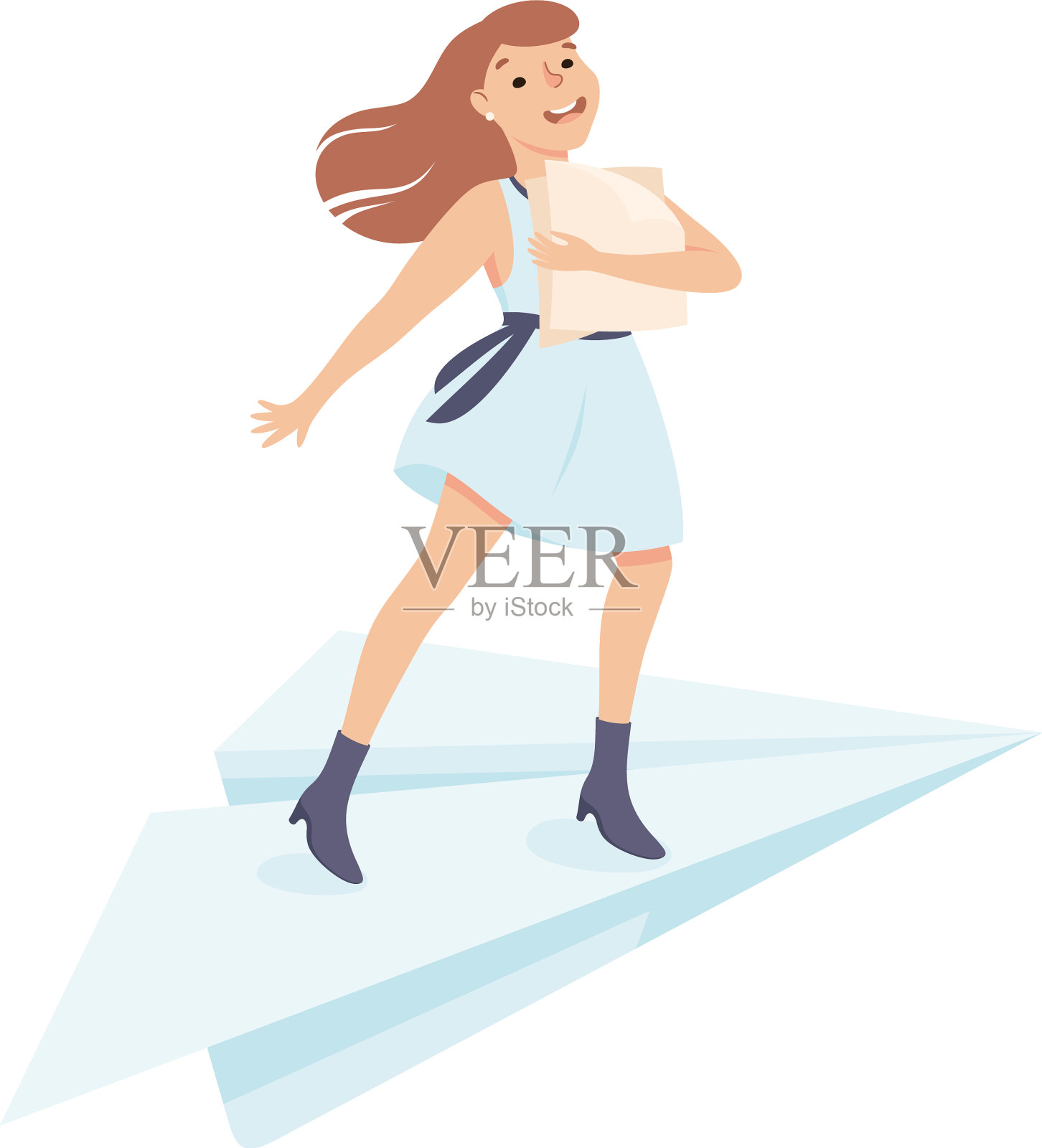 女商人驾驶纸飞机做生意设计元素图片