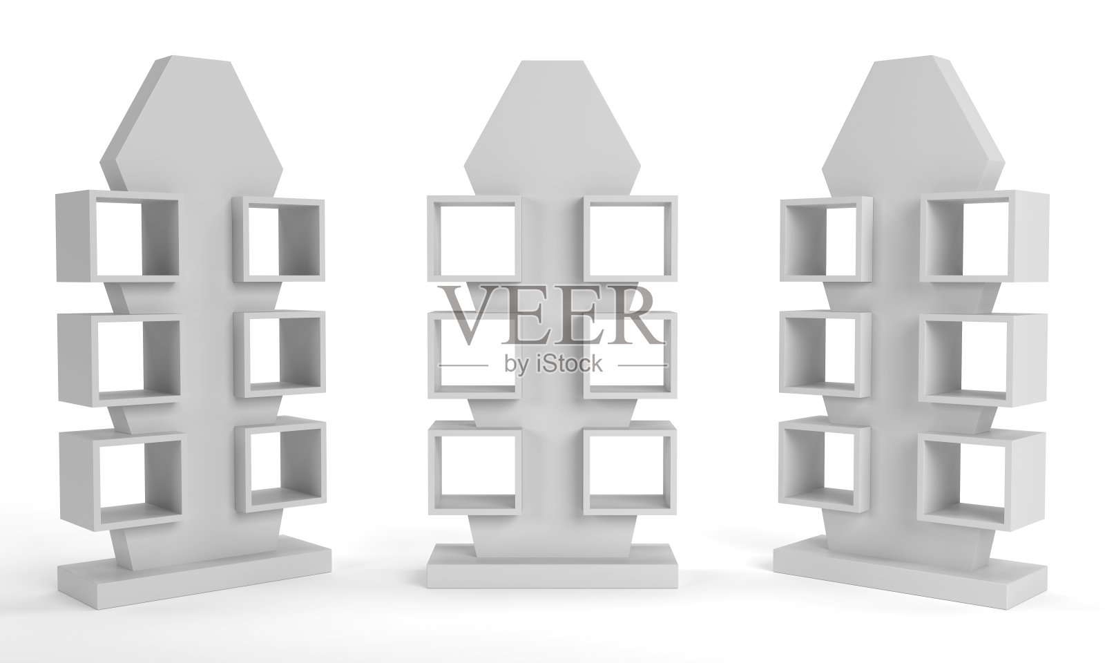 大PDQ显示，空包装显示与3个不同的角度，3D渲染照片摄影图片