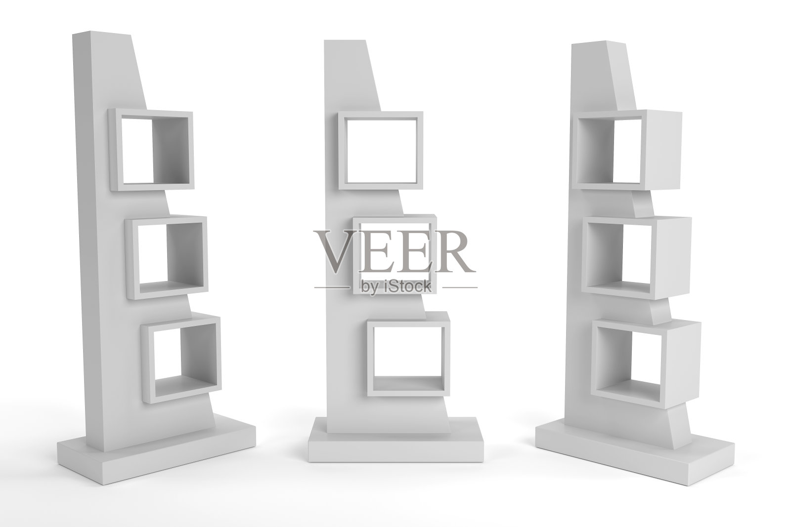 大PDQ显示，空包装显示与3个不同的角度，3D渲染照片摄影图片