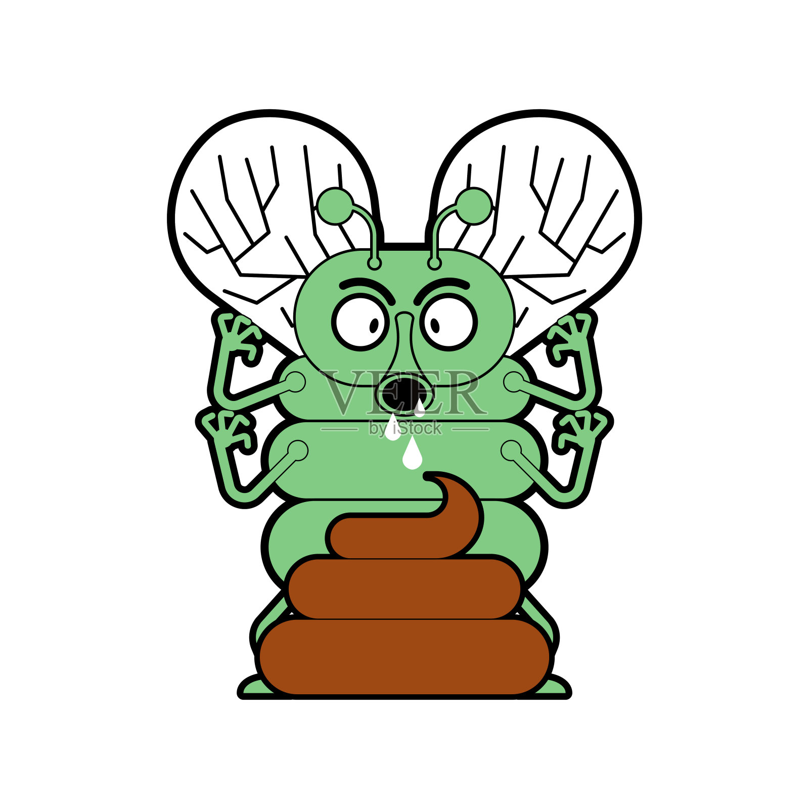 飞啊拉啊。苍蝇吃便便插画图片素材