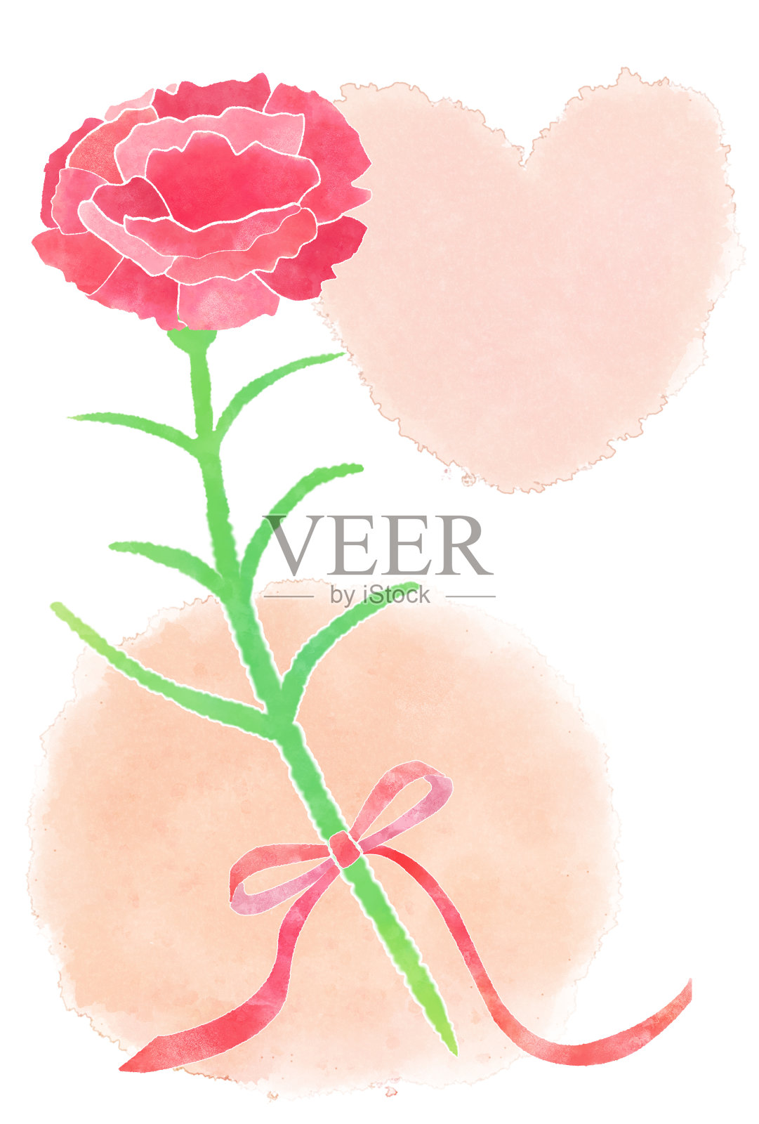 红色康乃馨;明信片模板插画图片素材