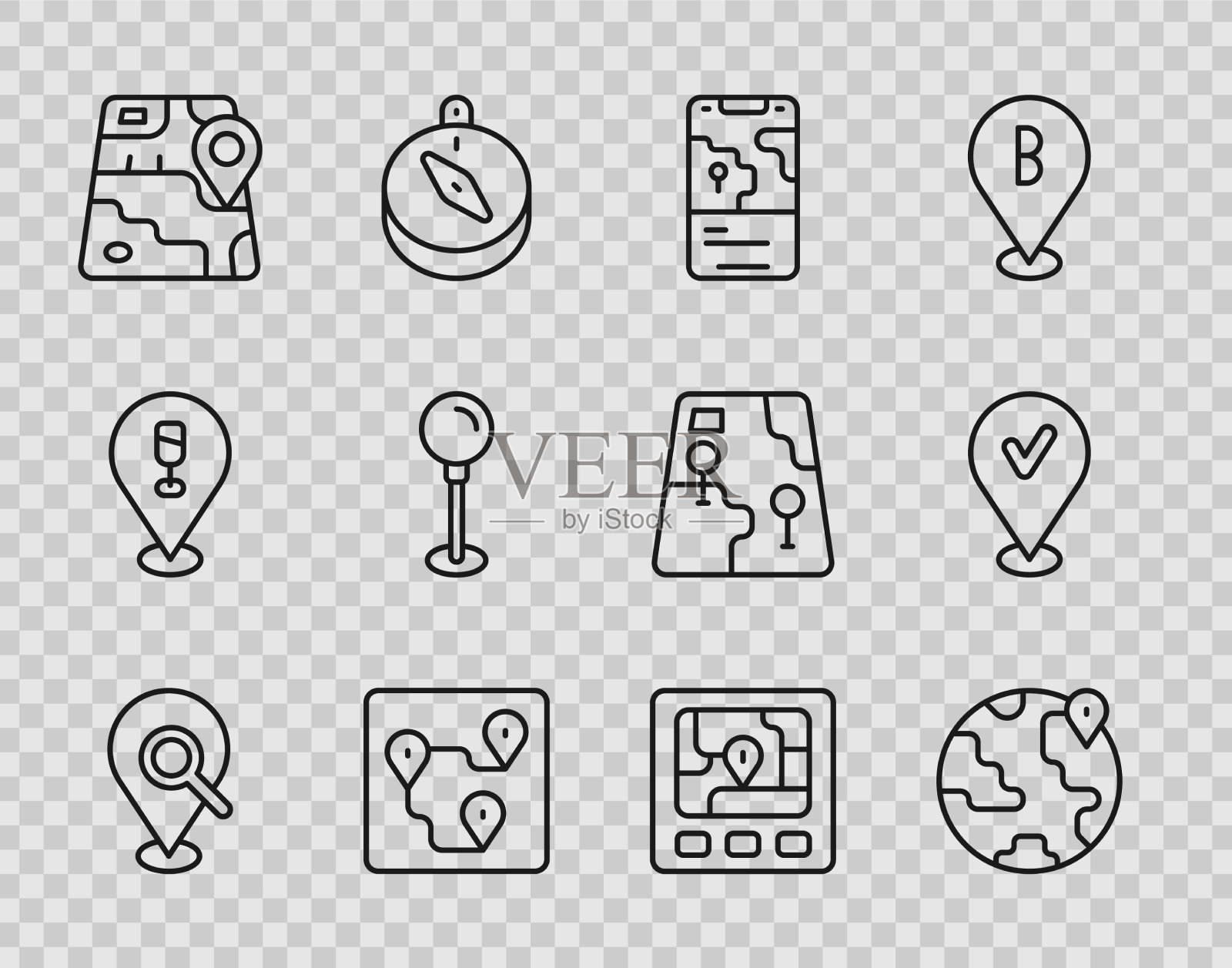 设置线搜索位置位置的全球城市图标素材