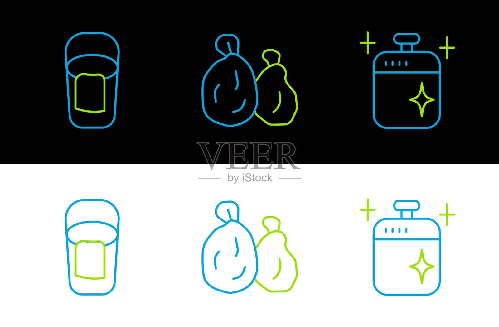 用抹布和锅桶套线清洁图标素材