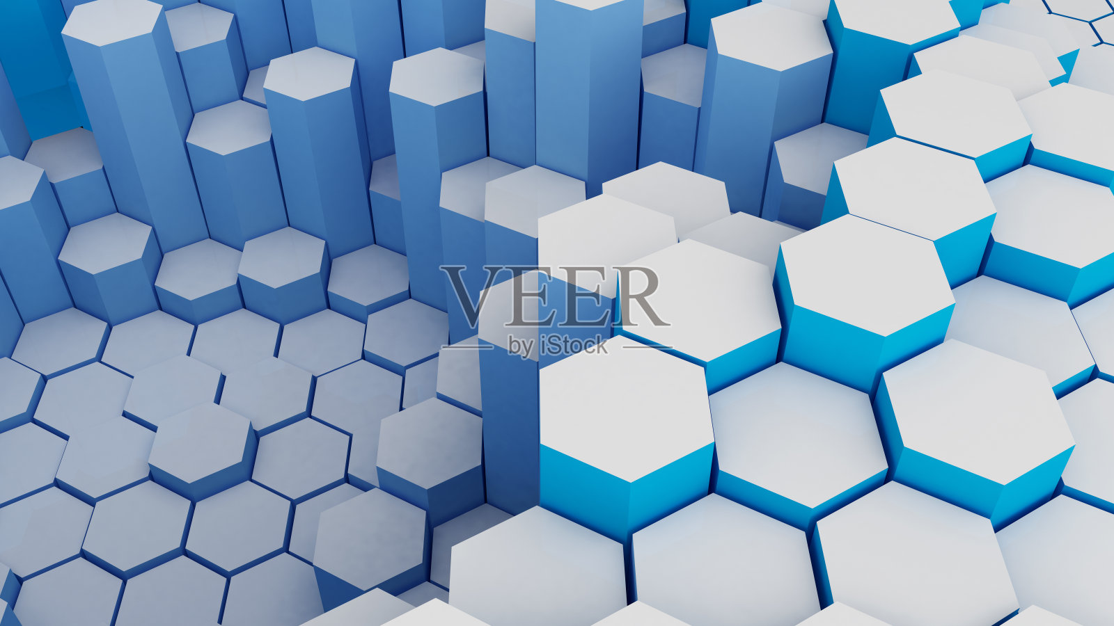抽象蓝色六边形形状背景，几何背景，三维渲染照片摄影图片