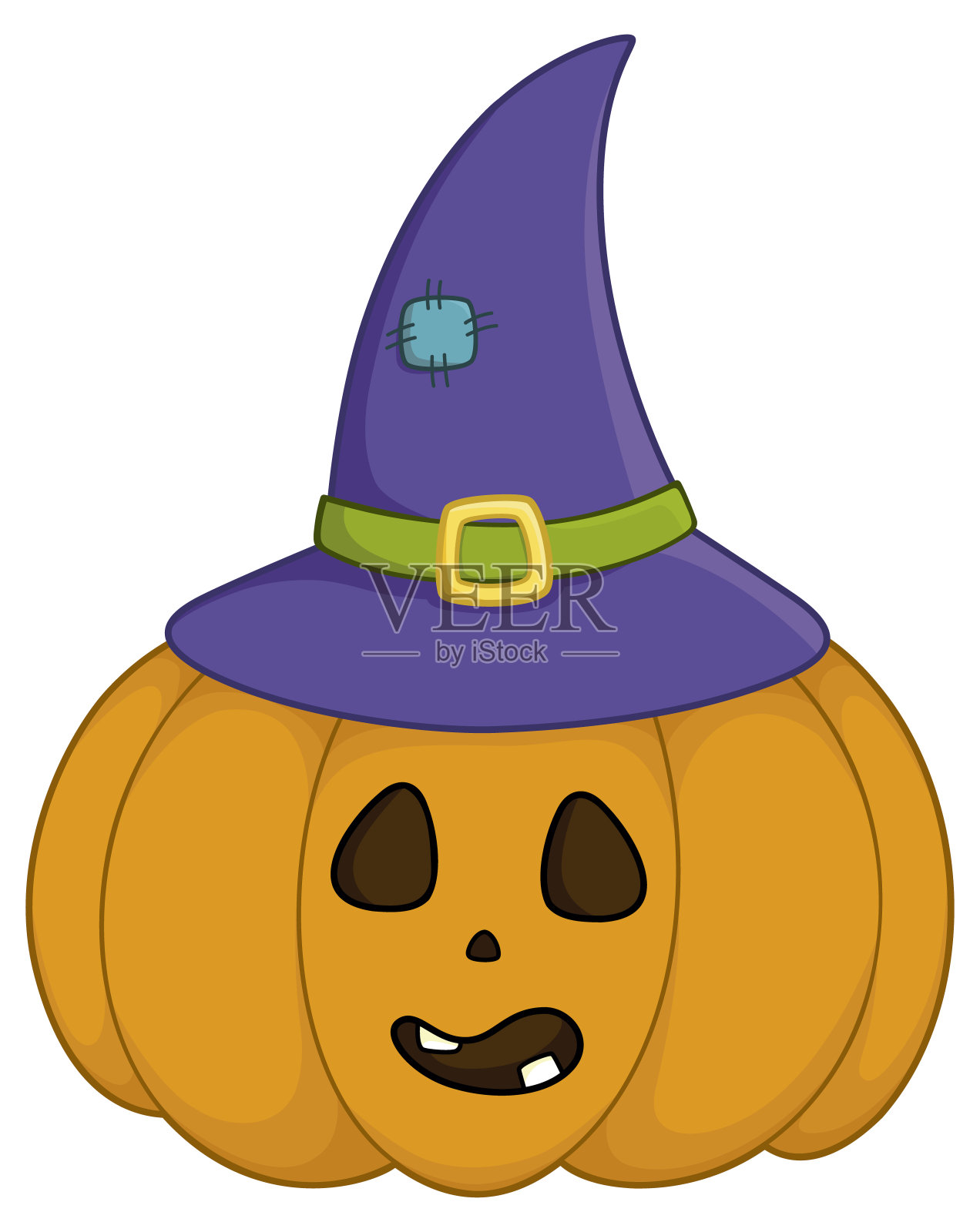 可爱的矢量画南瓜头与紫色女巫帽万圣节插画图片素材