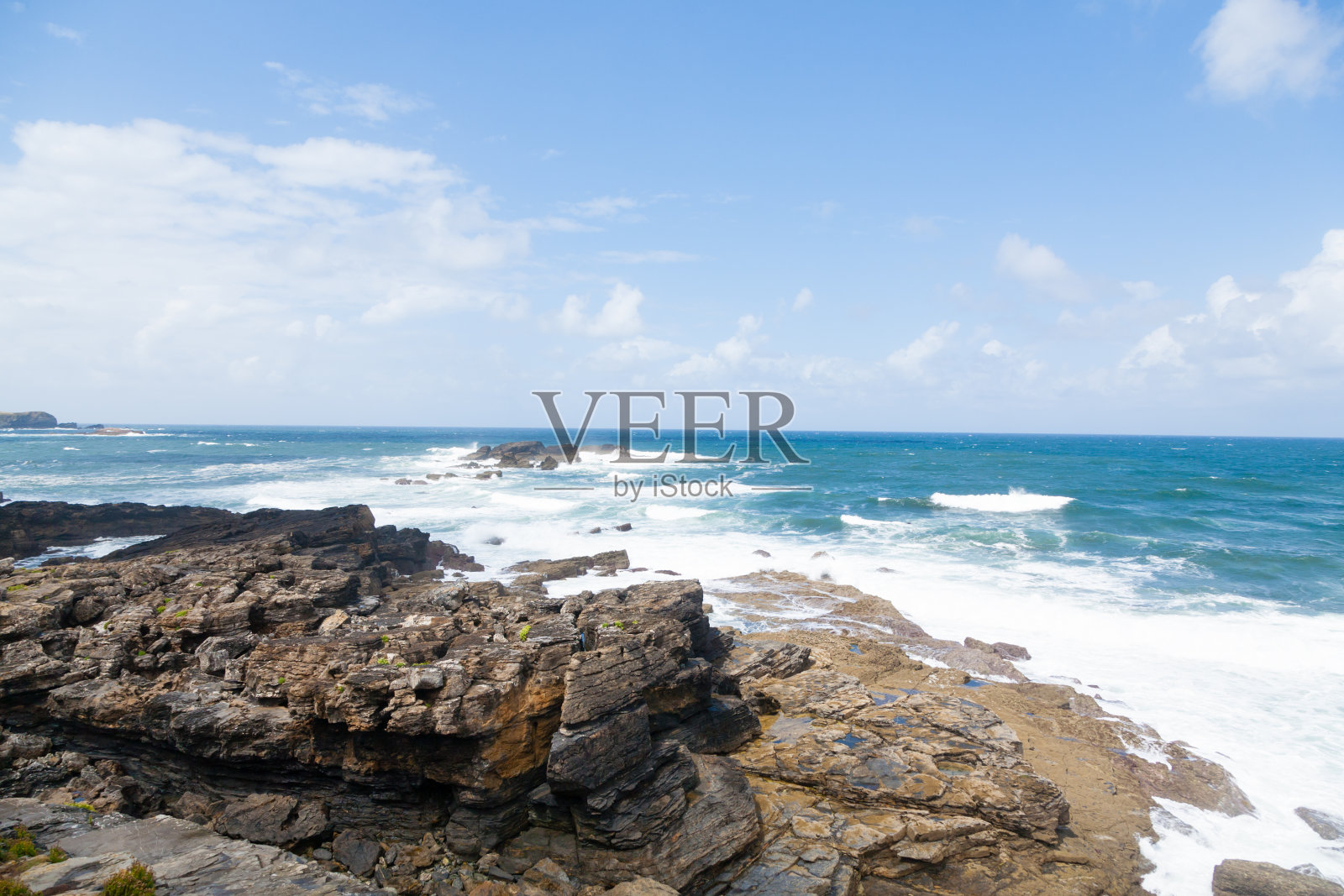 迪雷基奥海滩景观。西班牙阿斯图里亚斯海岸线全景图照片摄影图片