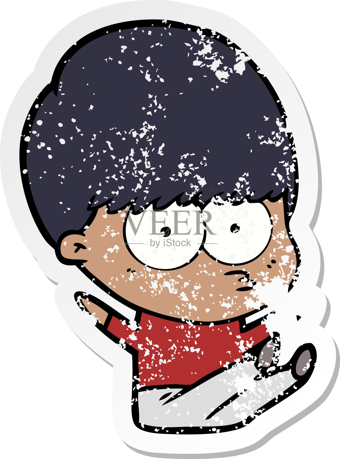 一个紧张的卡通男孩的心疼贴纸插画图片素材