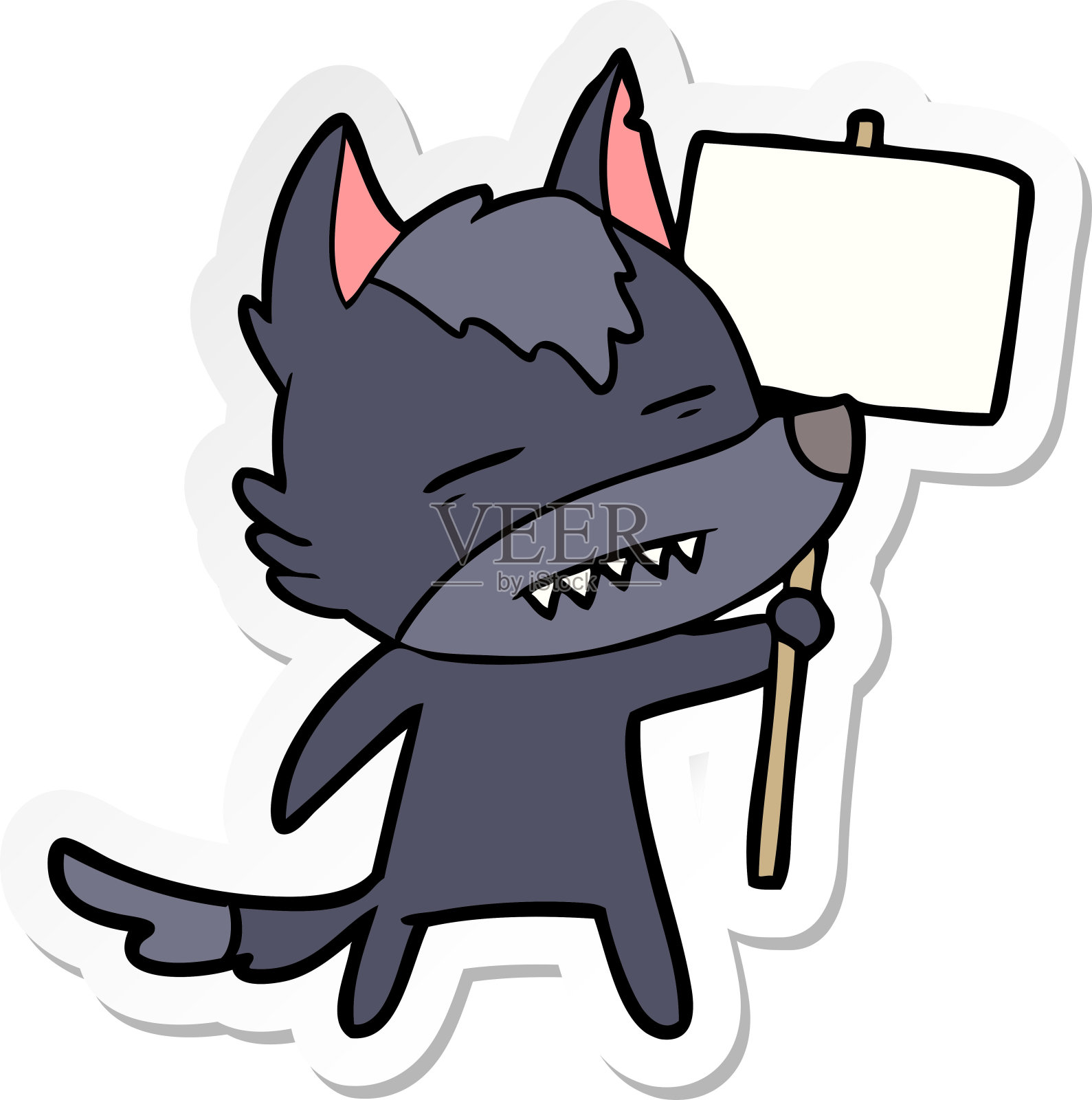 一个卡通狼的贴纸与标志张贴显示牙齿设计元素图片