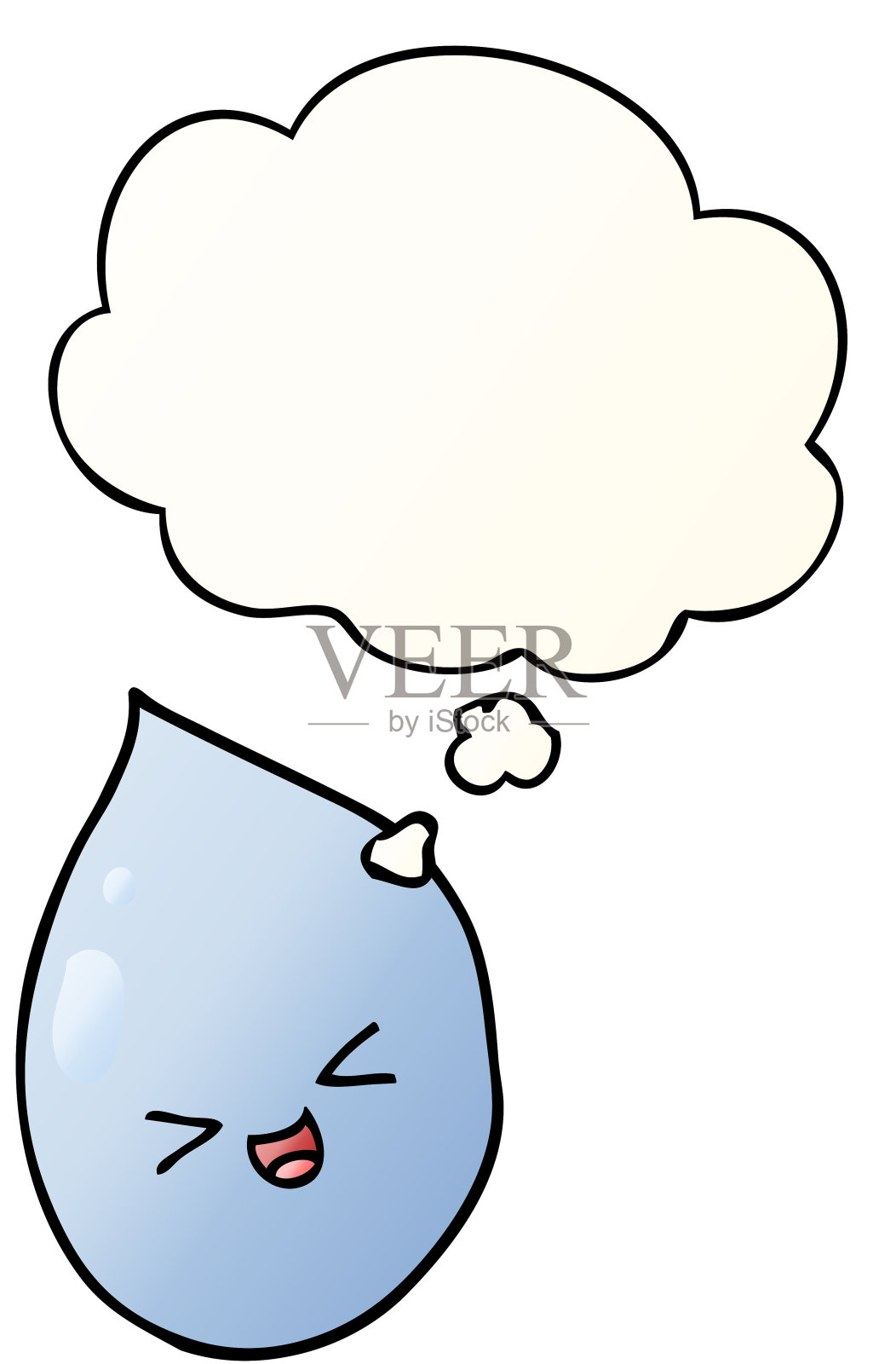 卡通雨滴与思想泡沫在平滑渐变风格插画图片素材