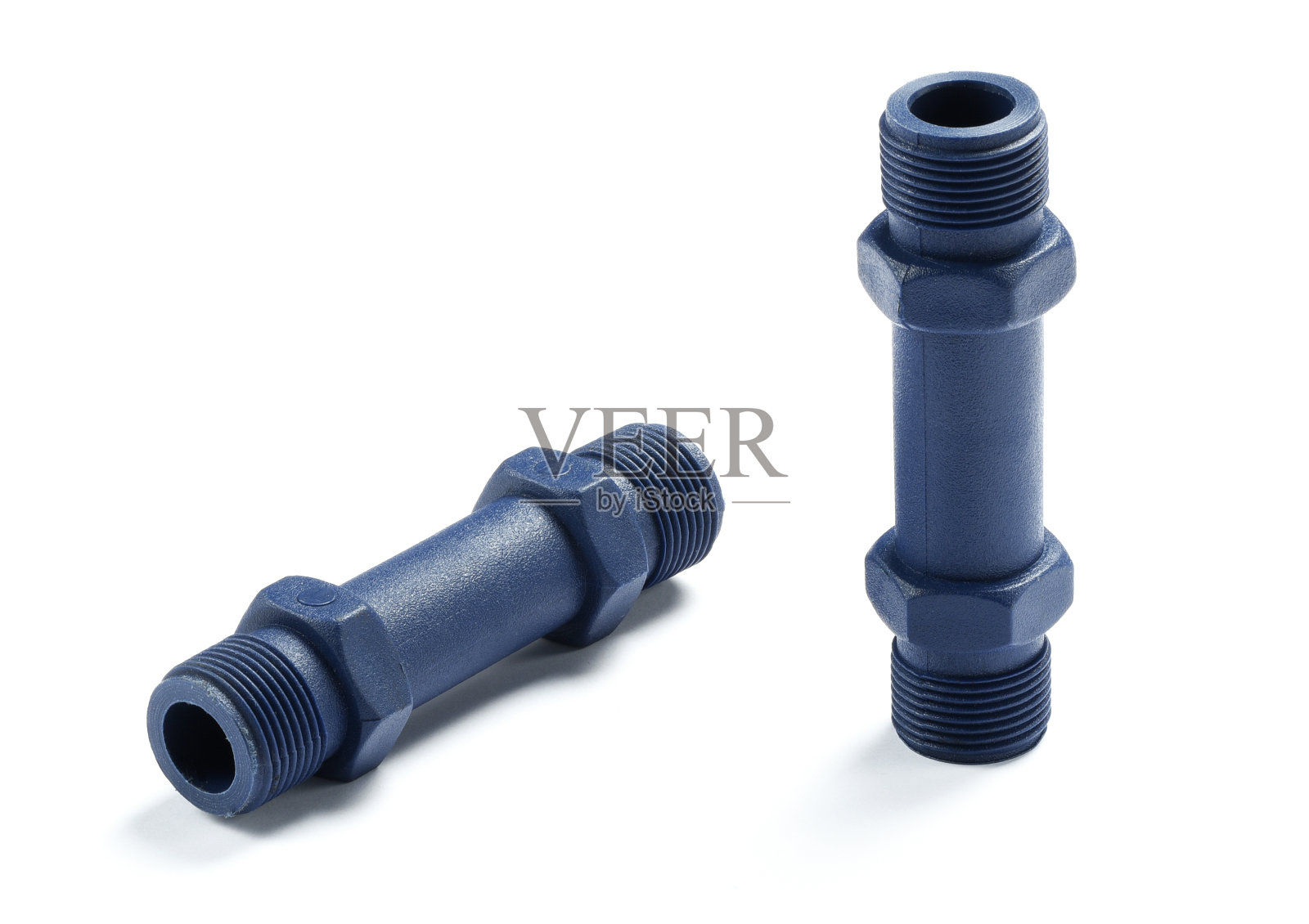 白色背景上蓝色注塑塑料件照片摄影图片