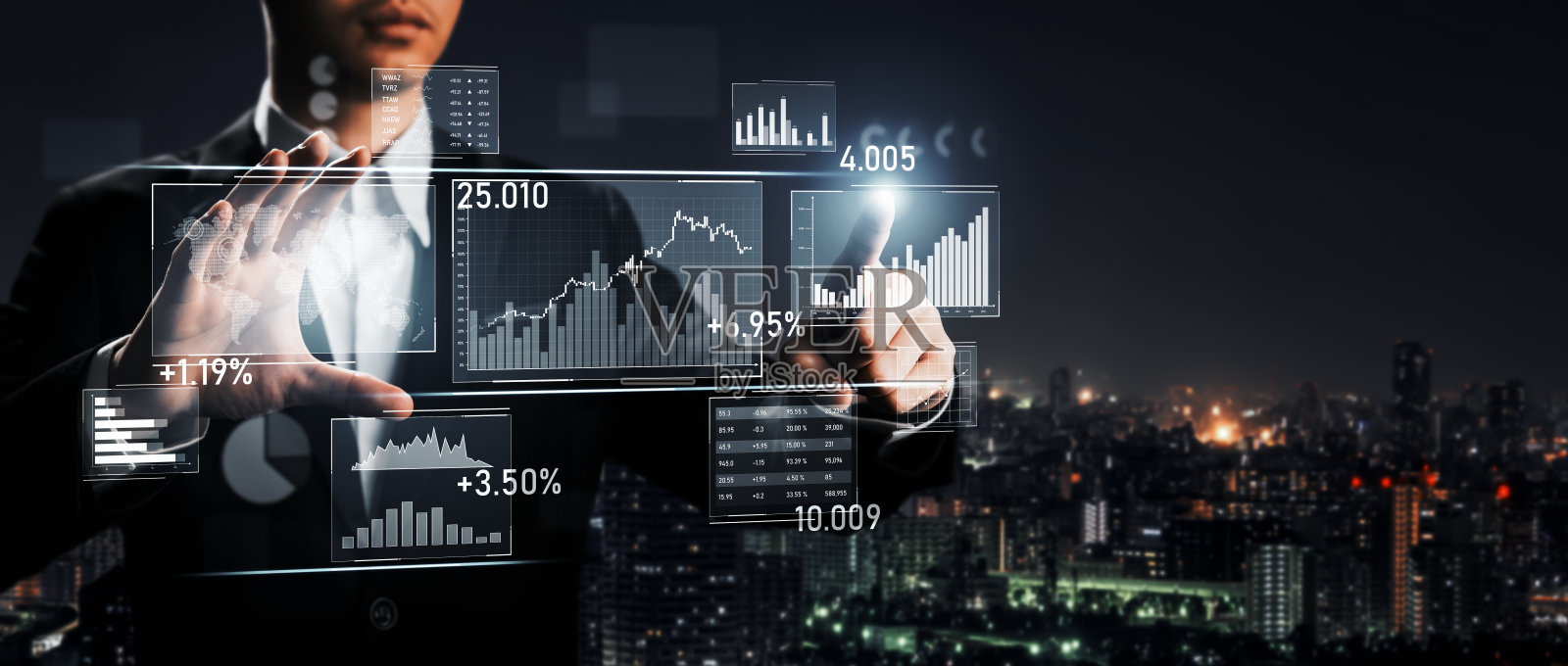 商人工作与数字金融业务图形感知技术照片摄影图片