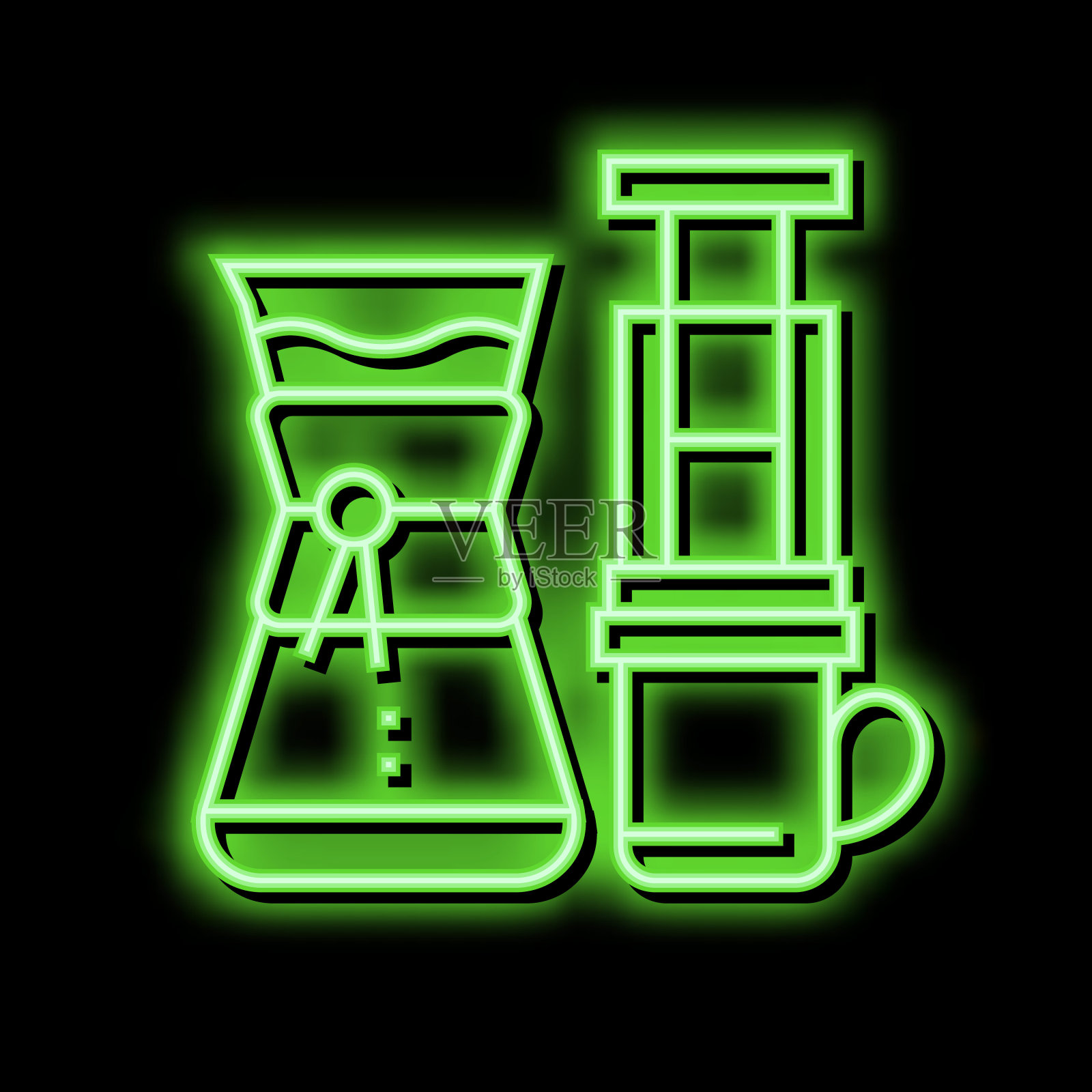 壶酿造咖啡霓虹灯发光图标插图插画图片素材