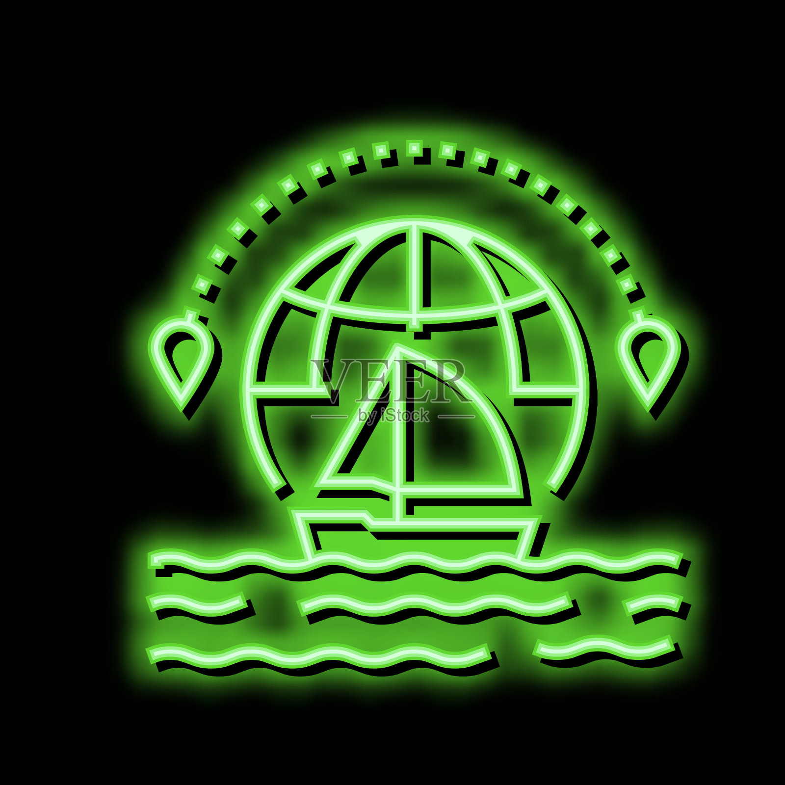 游艇旅游霓虹灯图标说明插画图片素材