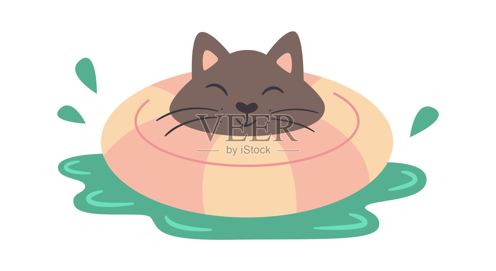 猫在充气游泳圈里插画图片素材