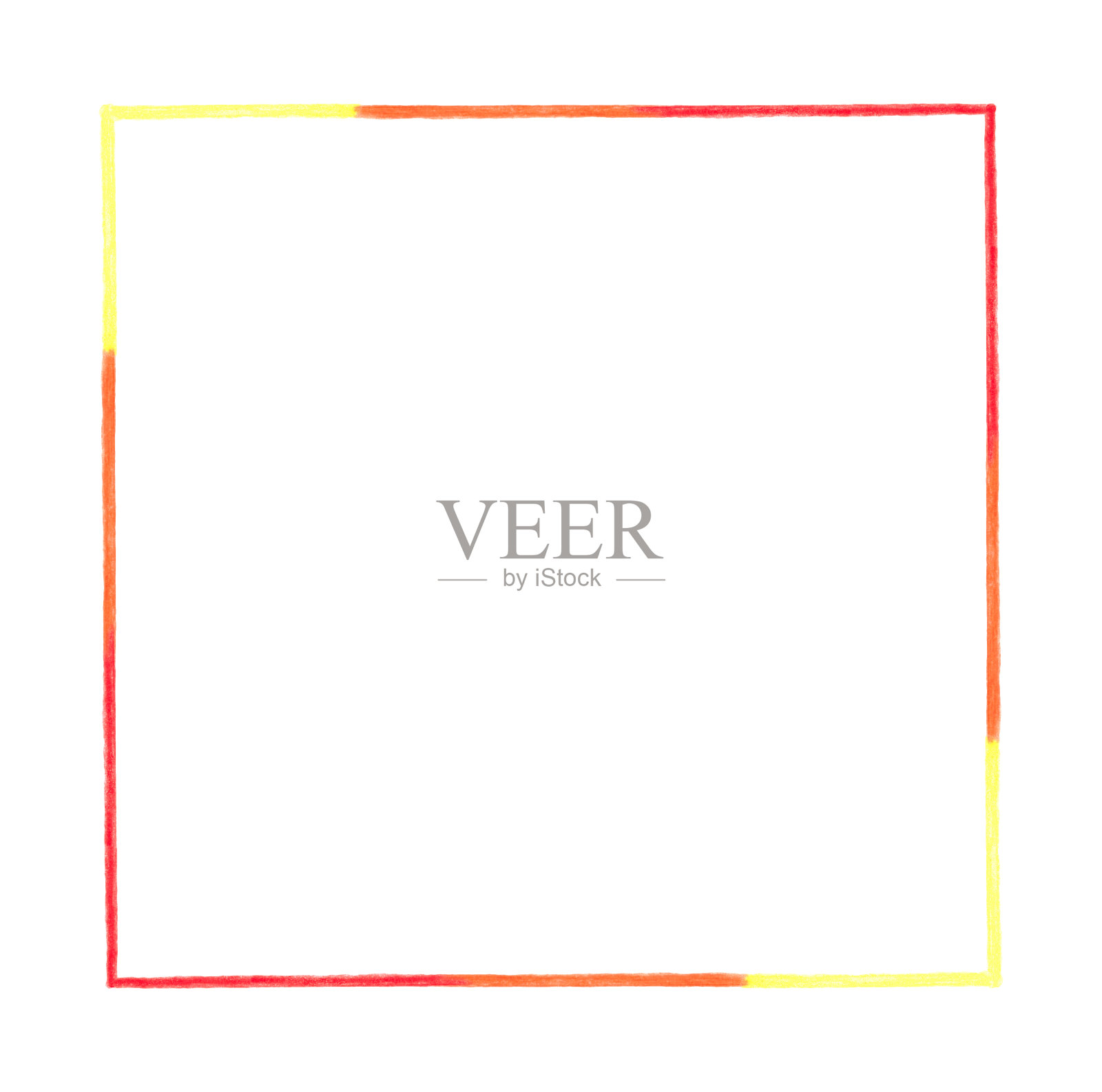 插图装饰红色和黄色方形框架手绘彩色铅笔孤立在白色背景插画图片素材