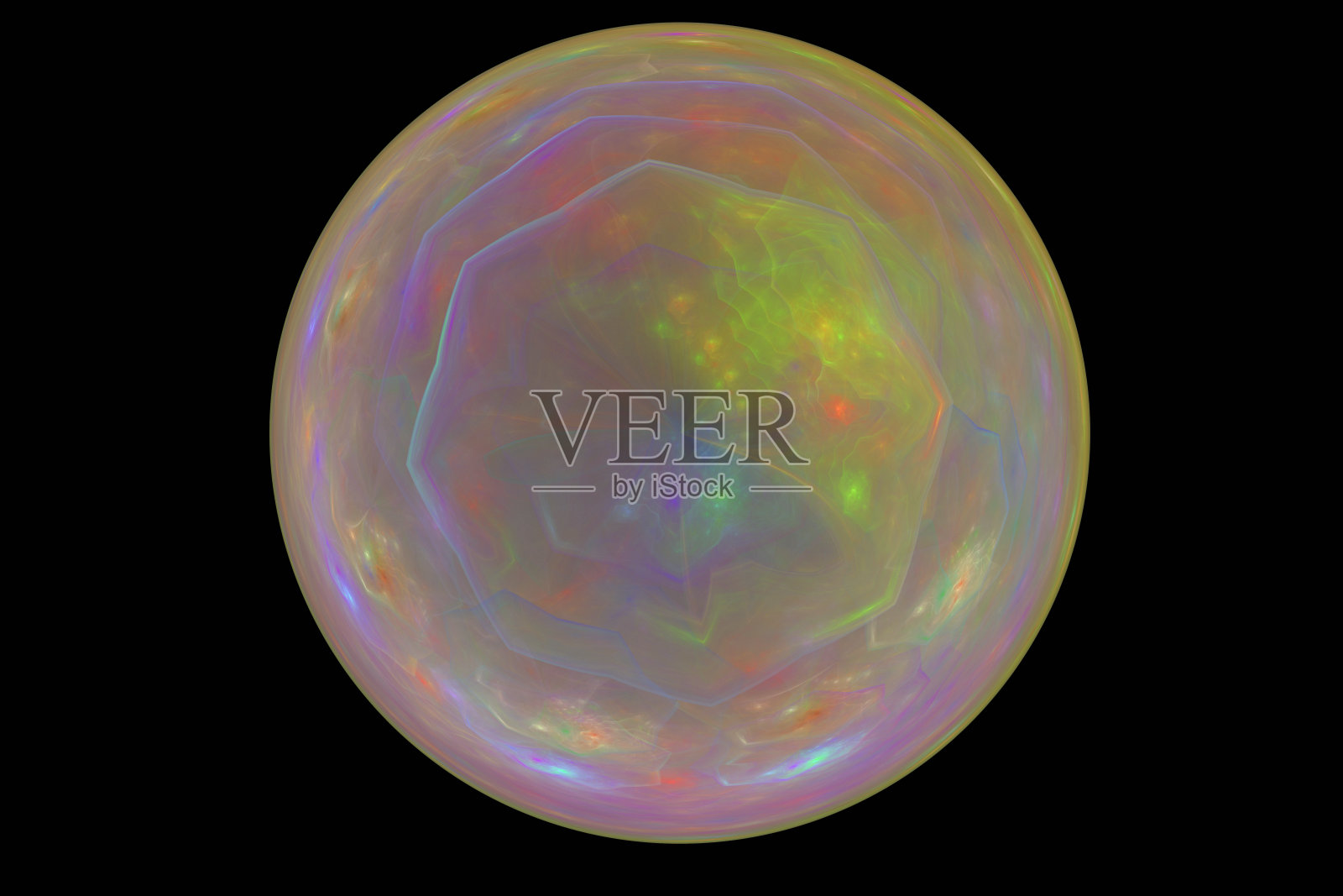 黑色背景上弯曲波的多色球体。照片摄影图片