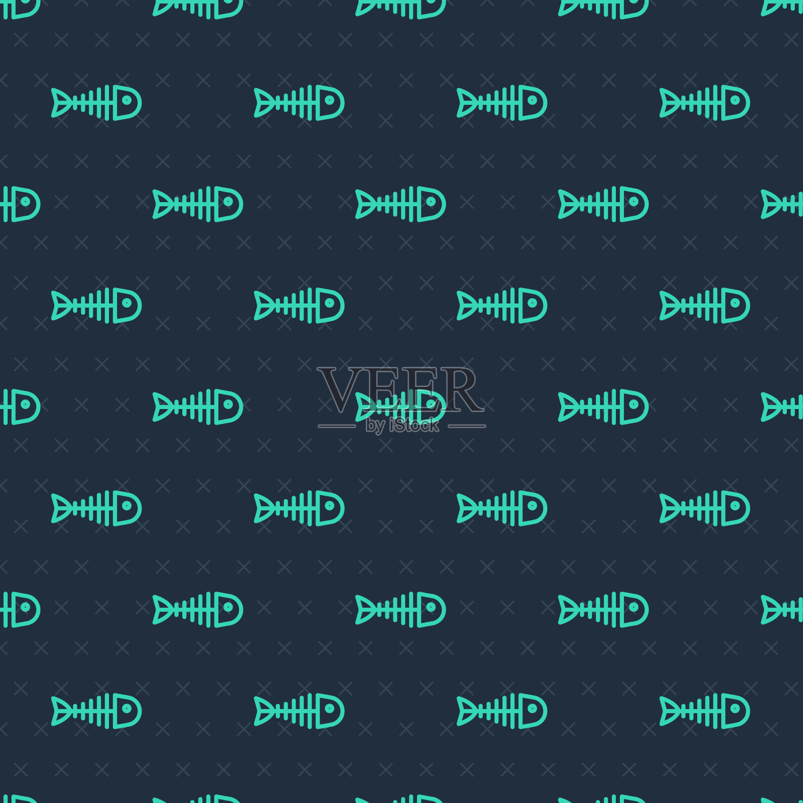 绿线鱼骨架图标隔离无缝插画图片素材