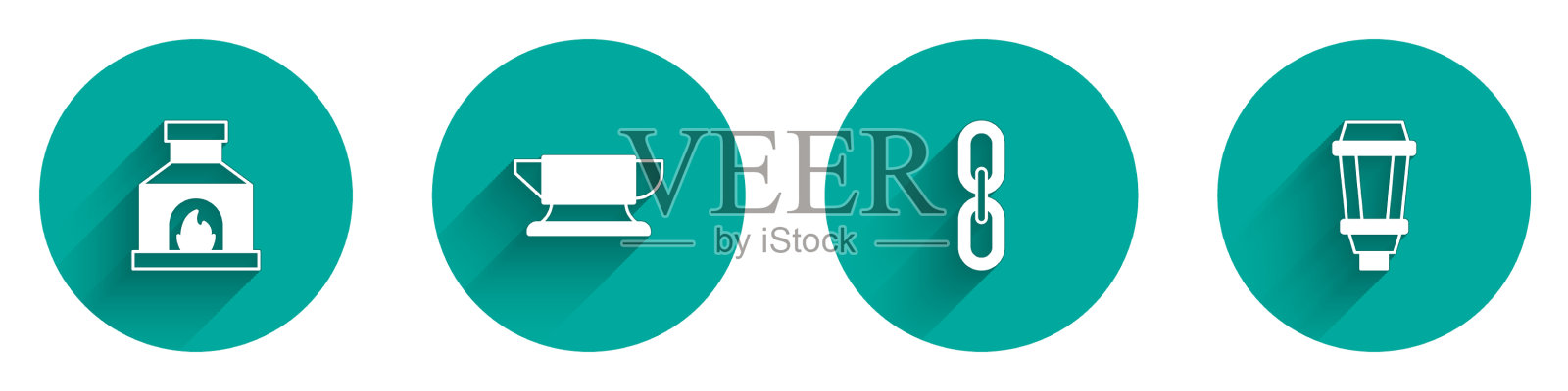 设置铁匠烤炉铁砧工具链环和图标素材