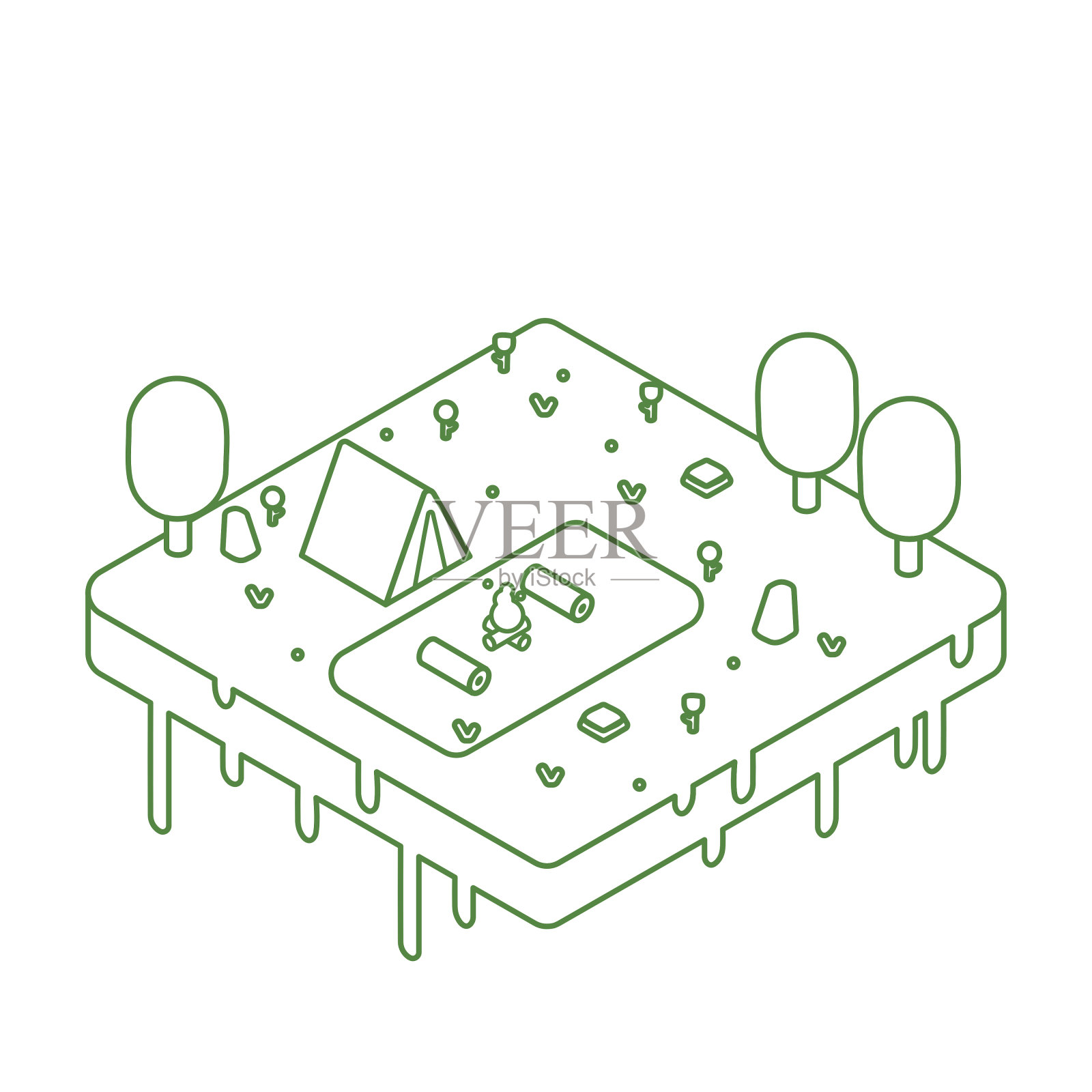 轮廓等距露营矢量插图插画图片素材