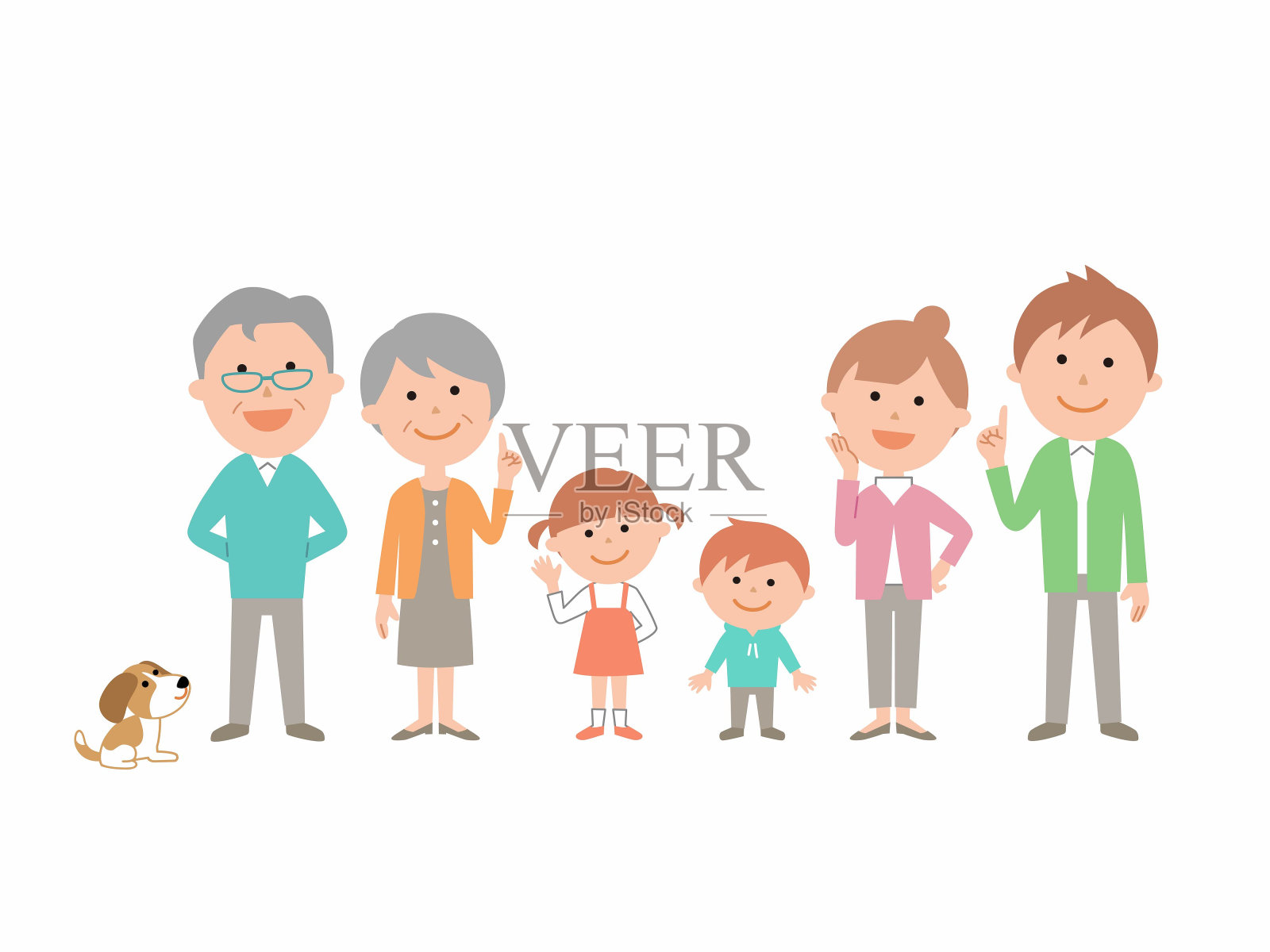 三代人和宠物都在一个身体里插画图片素材