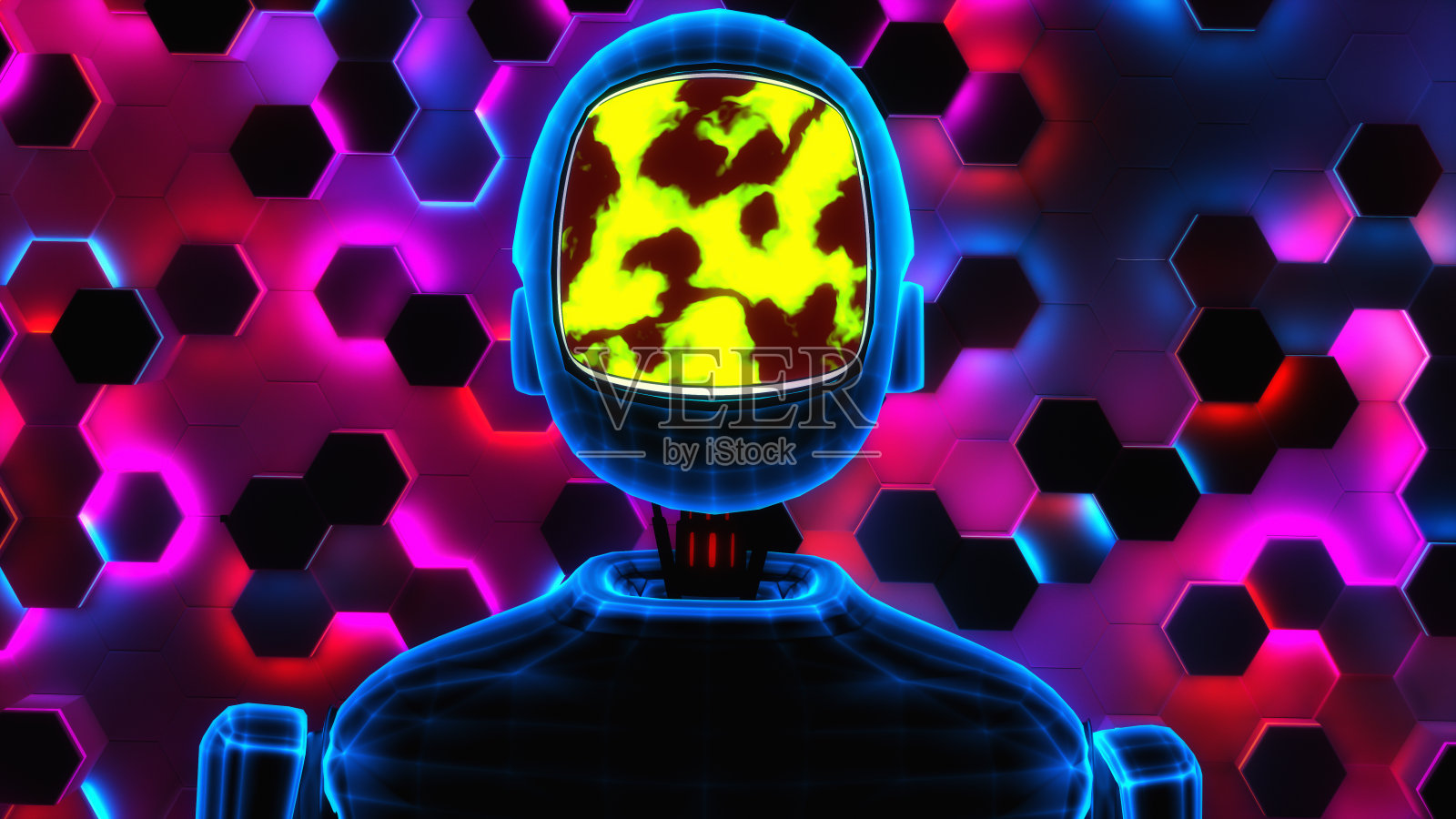 霓虹灯颜色的聊天机器人(3d渲染)照片摄影图片