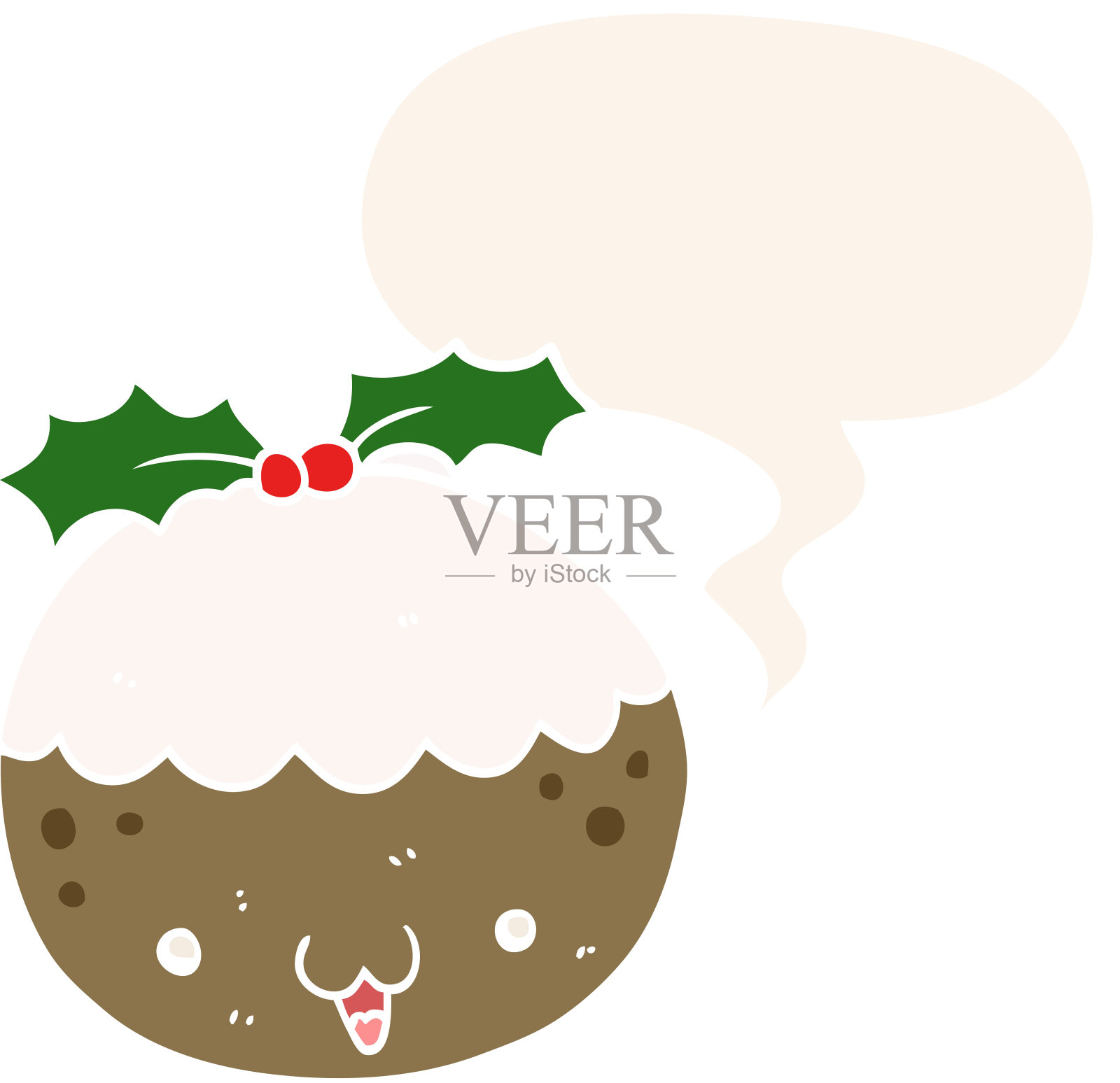 可爱的卡通圣诞布丁，带有复古风格的语音泡泡设计元素图片