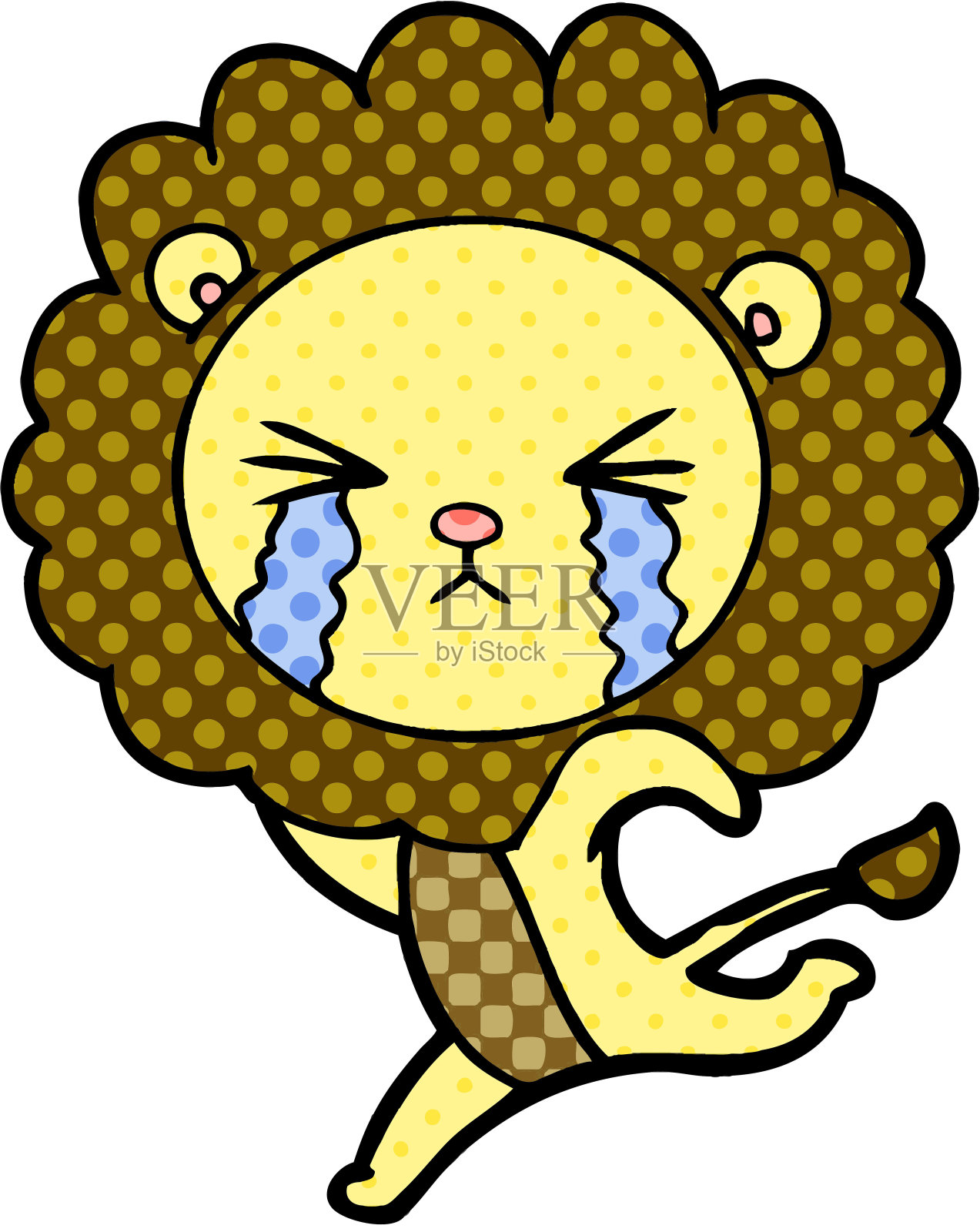 卡通嚎啕大哭的狮子逃跑了设计元素图片