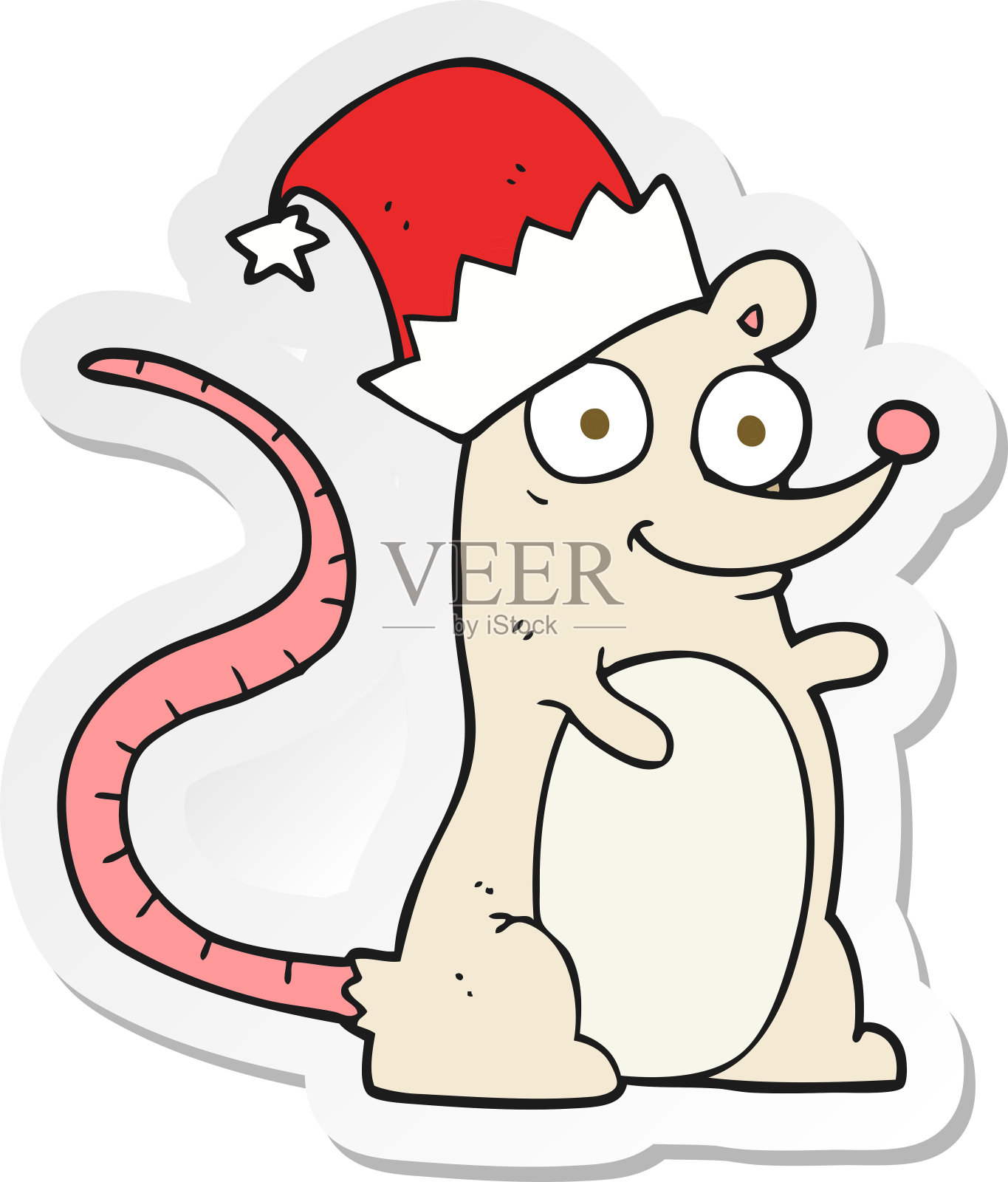 戴着圣诞帽的卡通老鼠贴纸设计元素图片