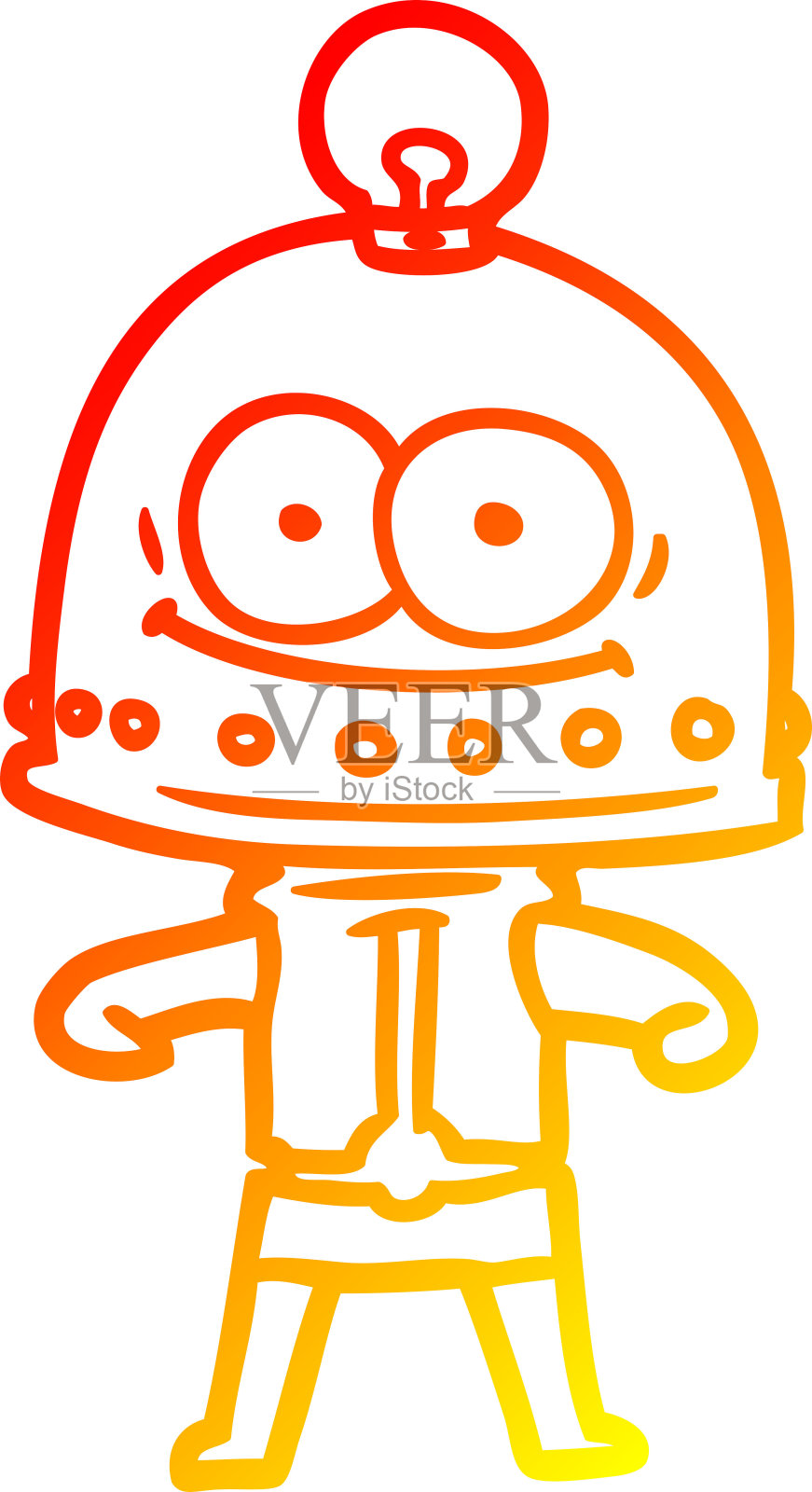 带灯泡的快乐纸箱机器人的暖渐变线条图设计元素图片