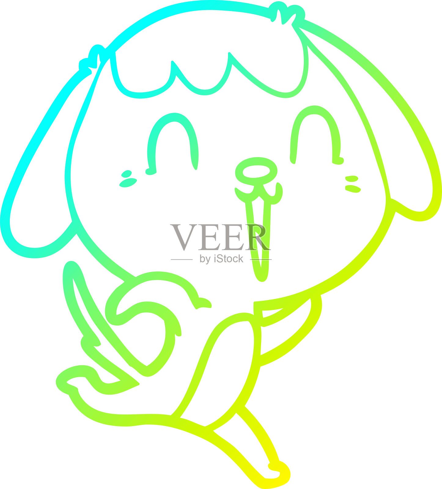 冷梯度线画了一只可爱的卡通狗在哭设计元素图片