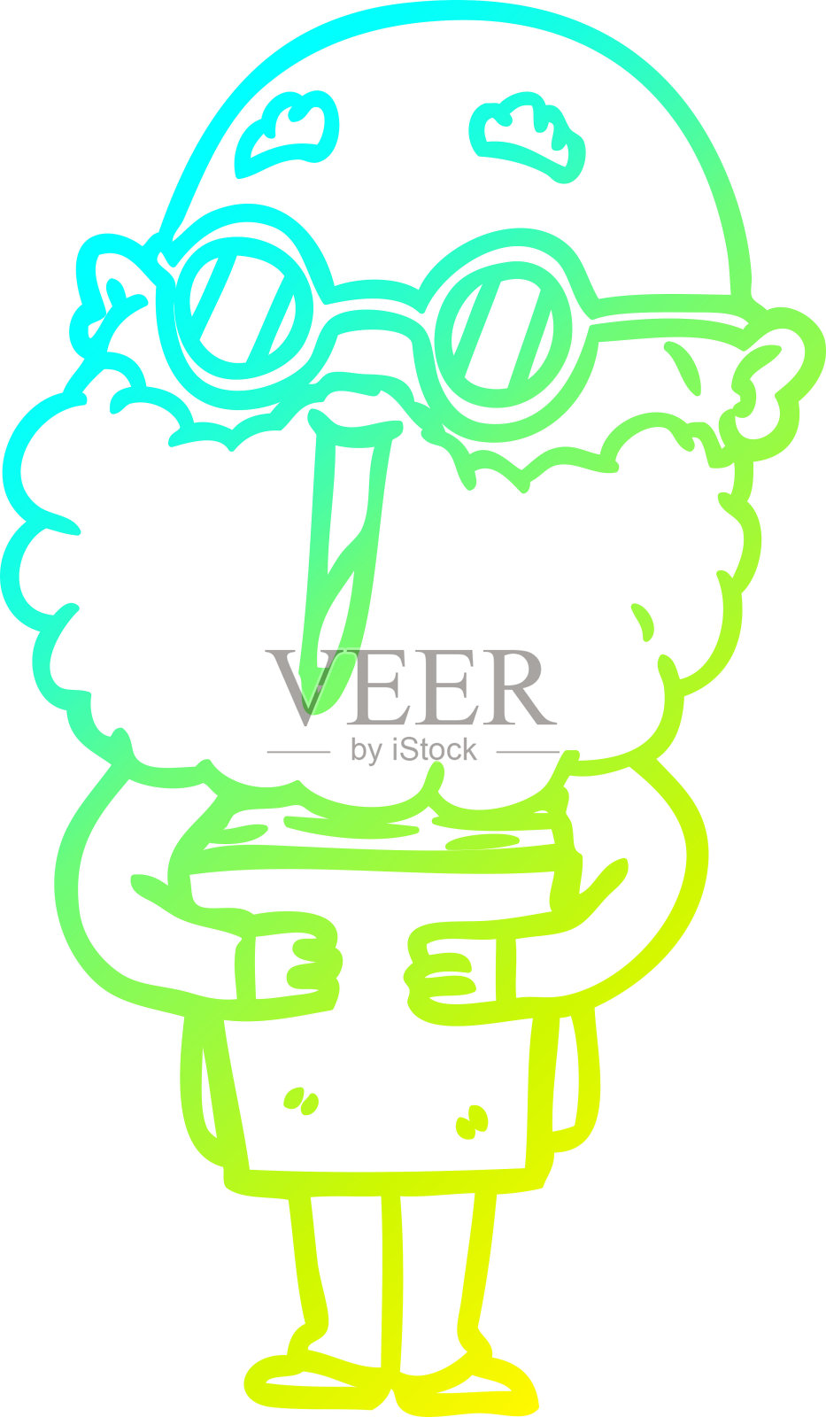 冷梯度线画一个卡通快乐的人与胡子和书设计元素图片