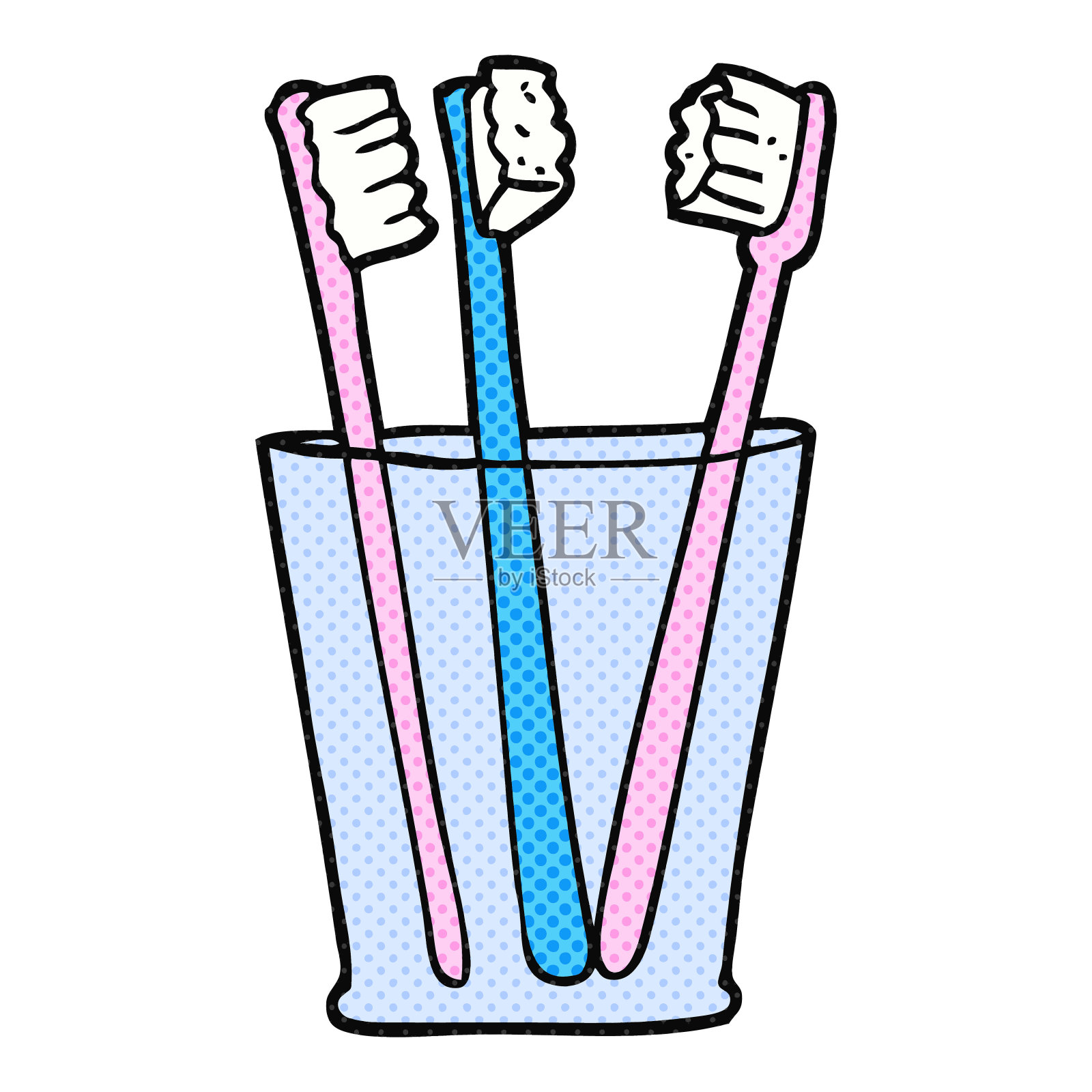 手绘卡通玻璃和牙刷插画图片素材