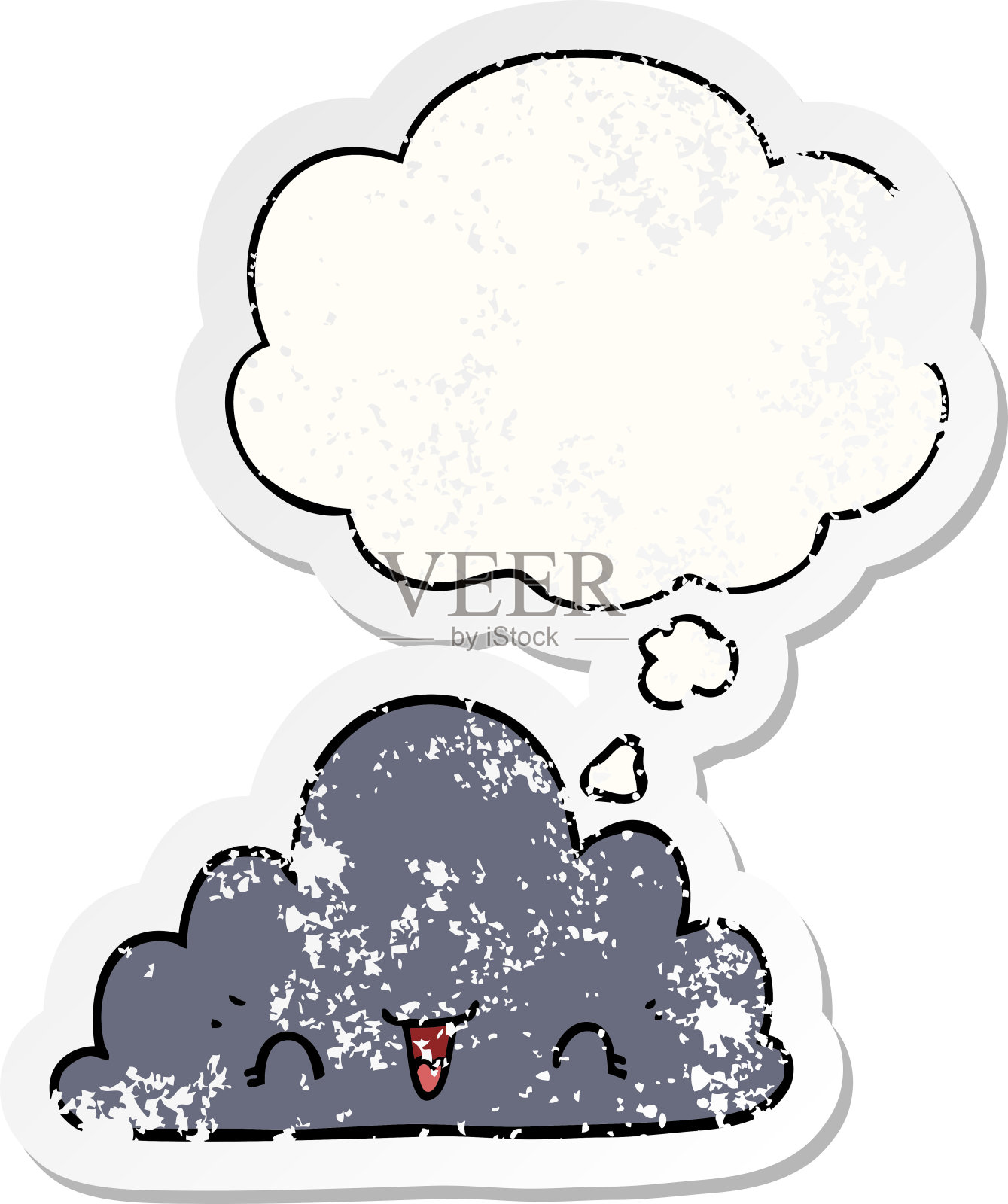 可爱的卡通云与思想泡泡作为一个心疼磨损贴纸插画图片素材