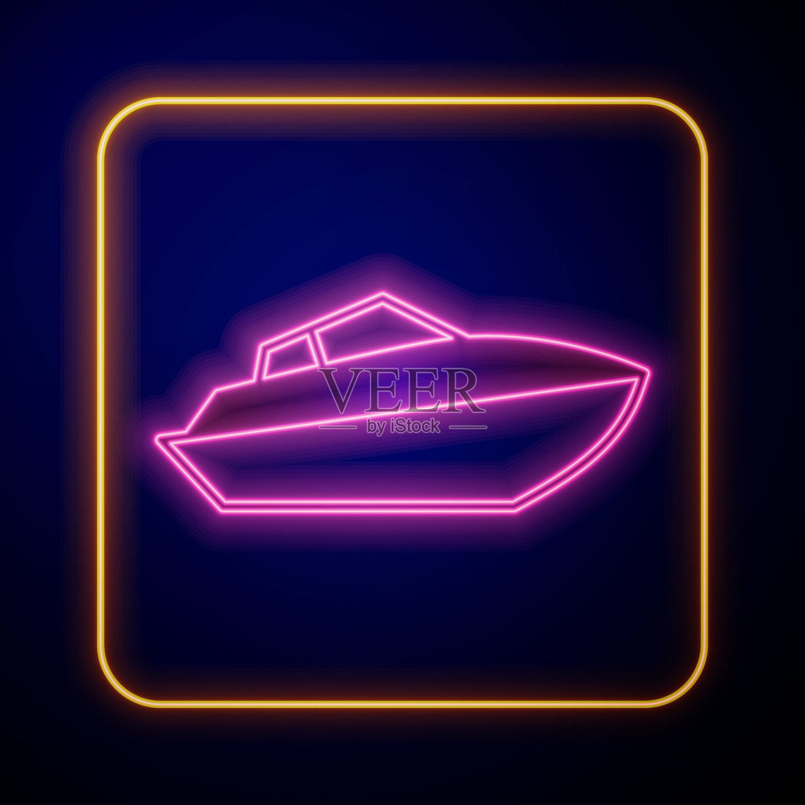 发光的霓虹灯快艇图标隔离在黑色背景上。向量插画图片素材