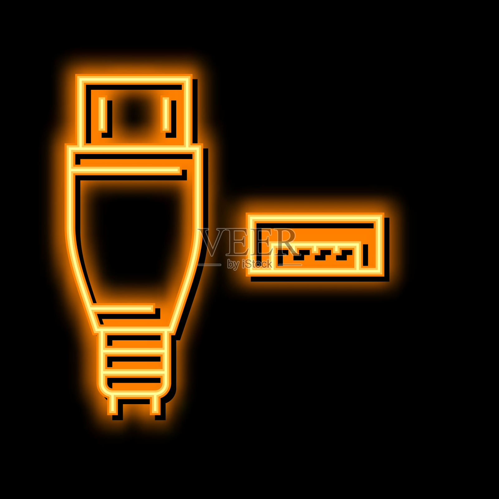 Usb微一个霓虹灯发光图标说明插画图片素材