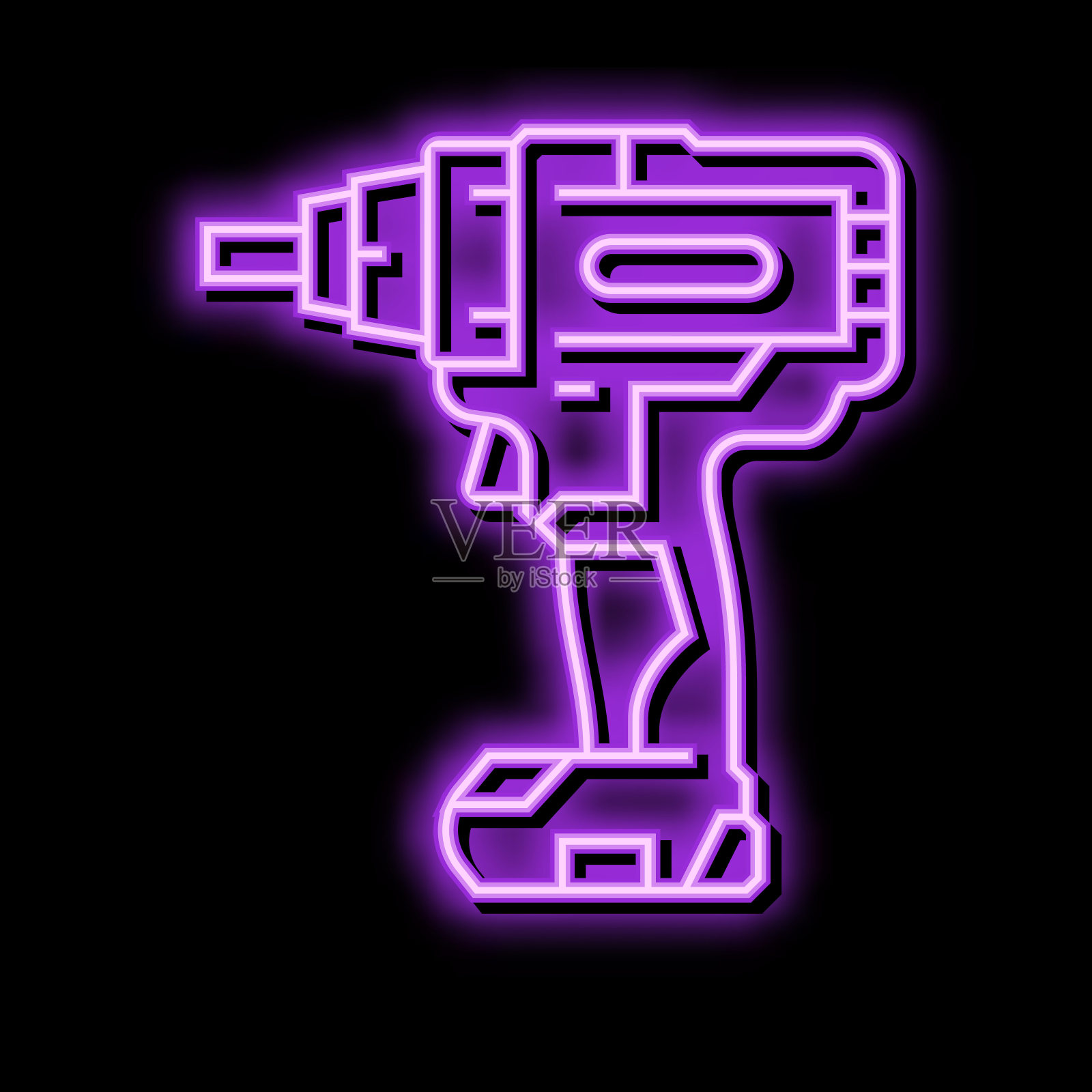 冲击扳手工具霓虹灯发光图标说明插画图片素材