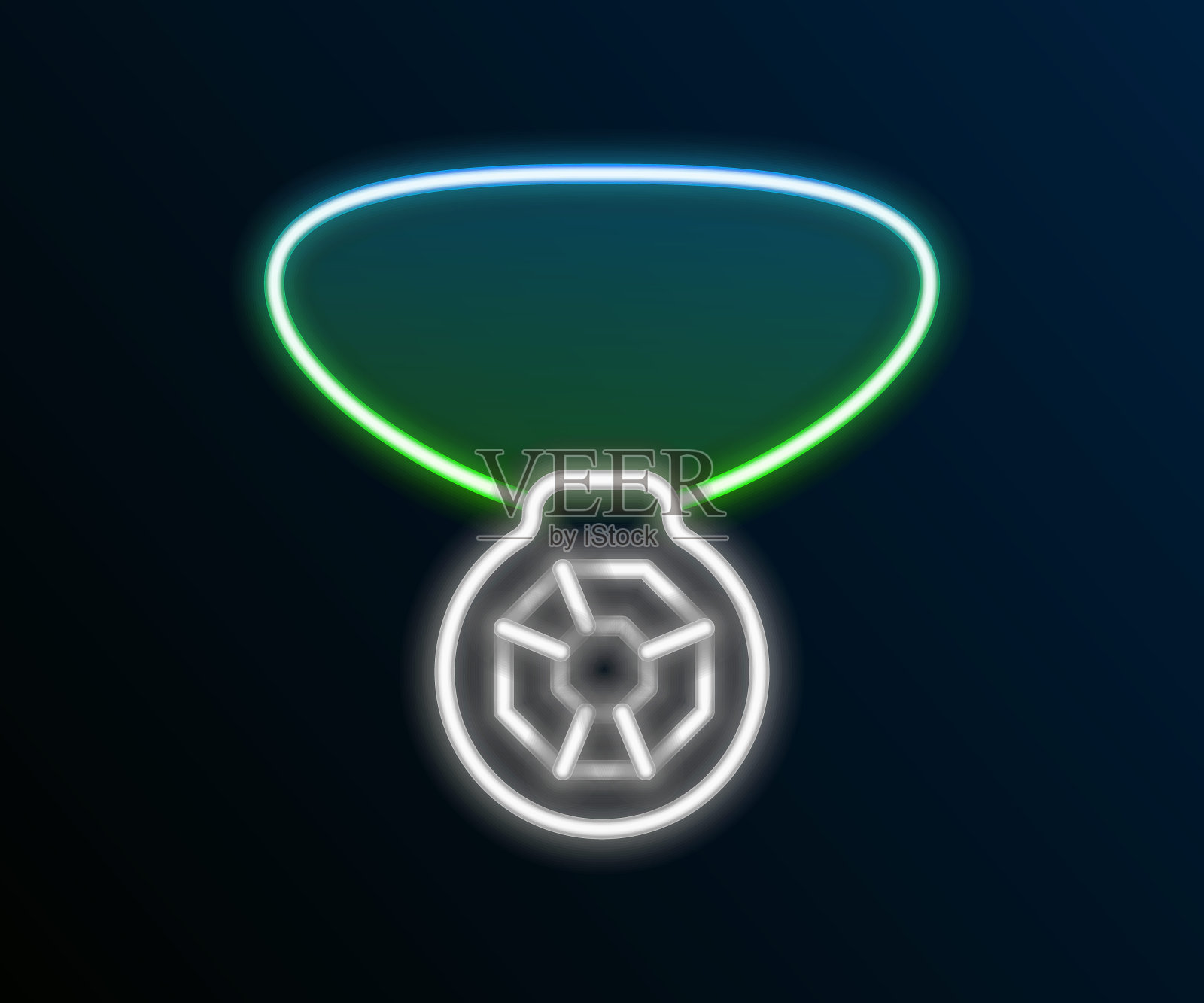 发光的霓虹灯线项链与宝石图标隔离在黑色背景。彩色轮廓概念。向量插画图片素材