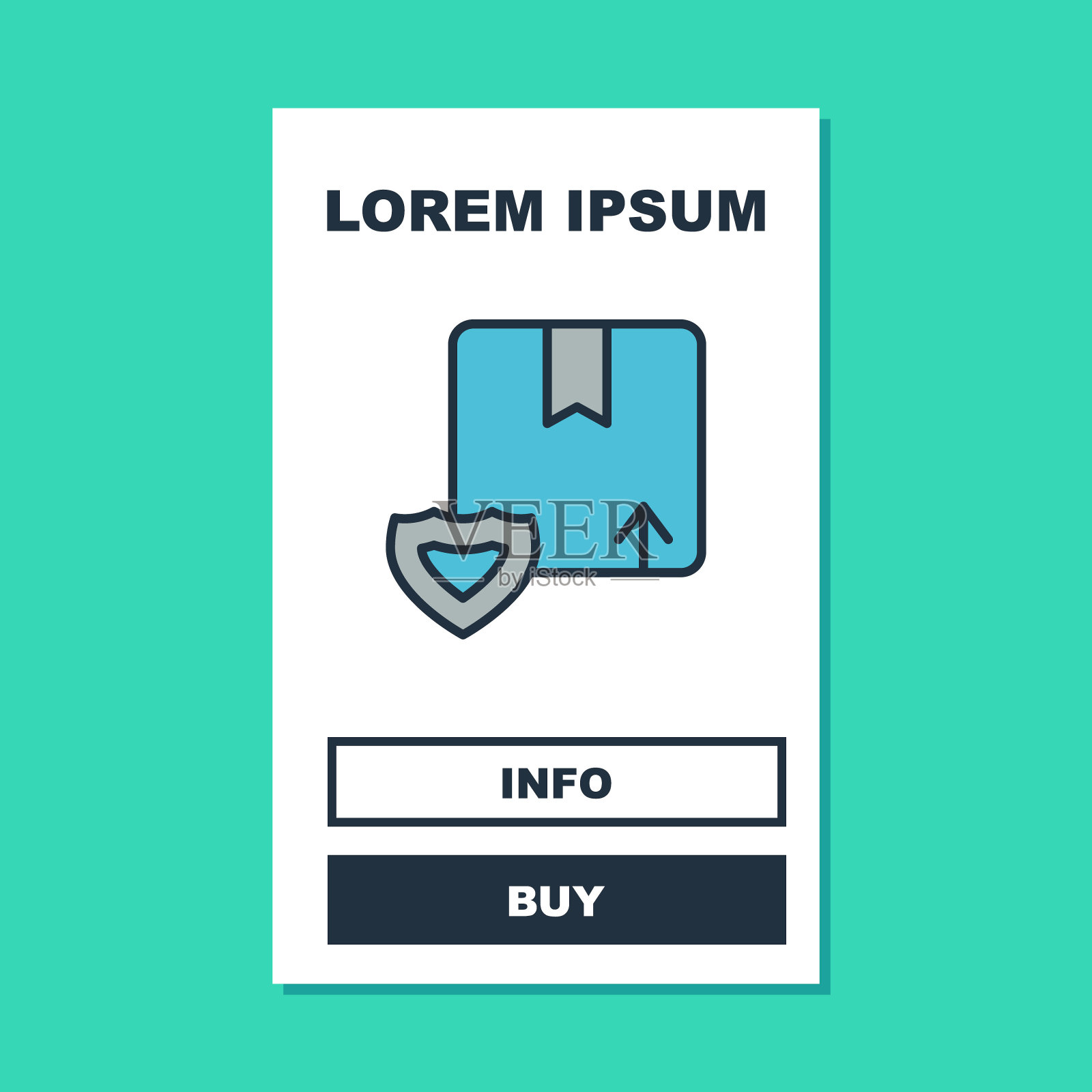 填充轮廓交付安全与盾图标隔离在蓝绿色背景。交付保险。防护罩外的纸箱上了保险。向量插画图片素材