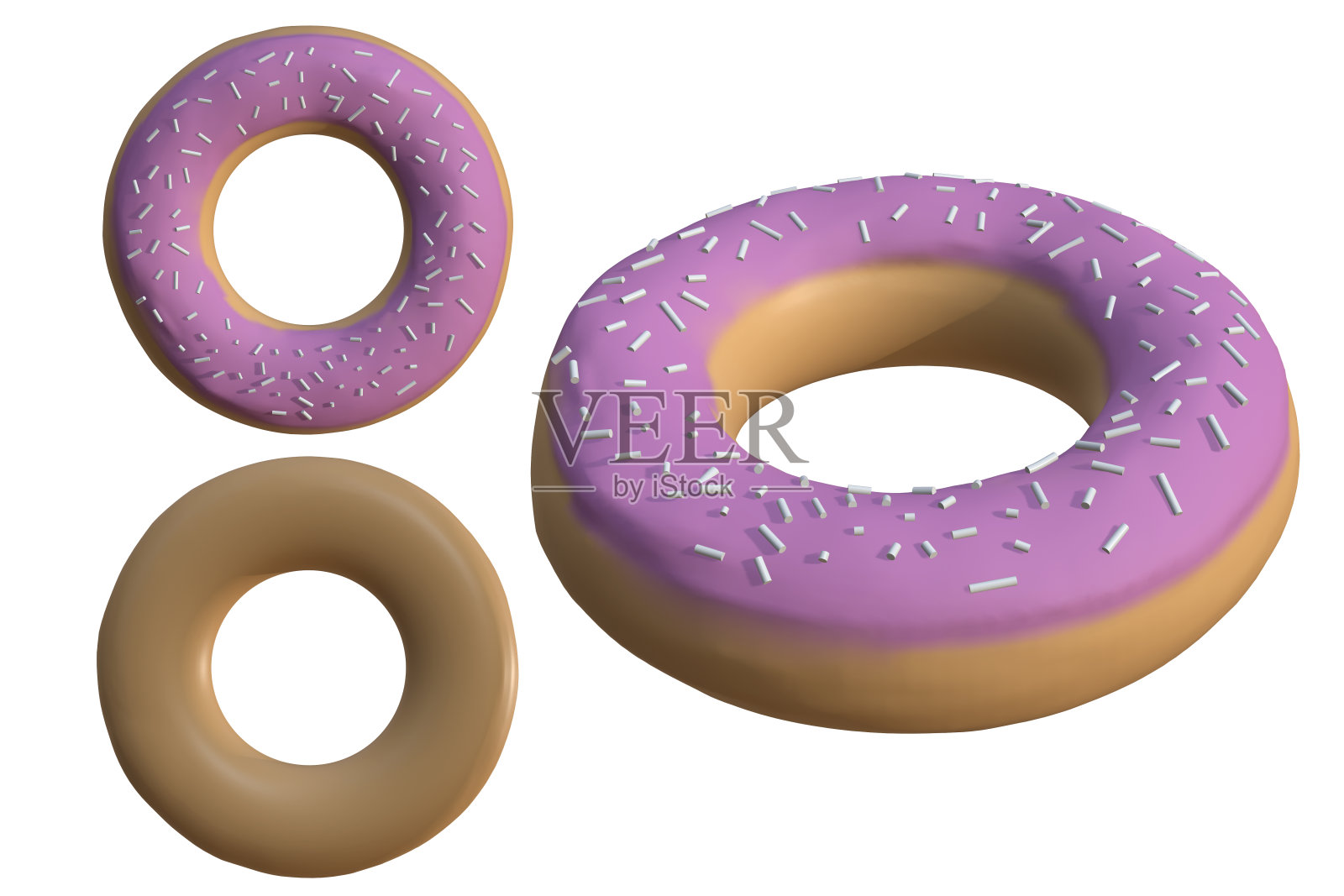 三维粉色甜甜圈孤立在白色照片摄影图片