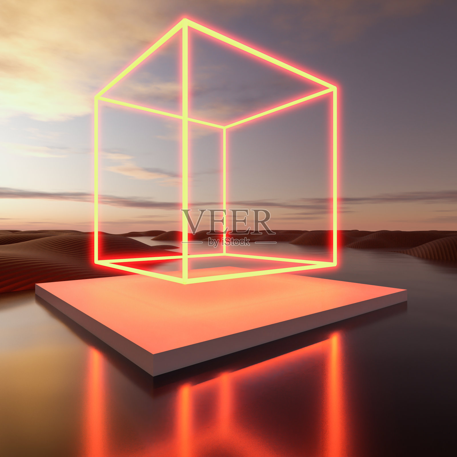 抽象的景观场景，产品展示的平台。3 d渲染。照片摄影图片