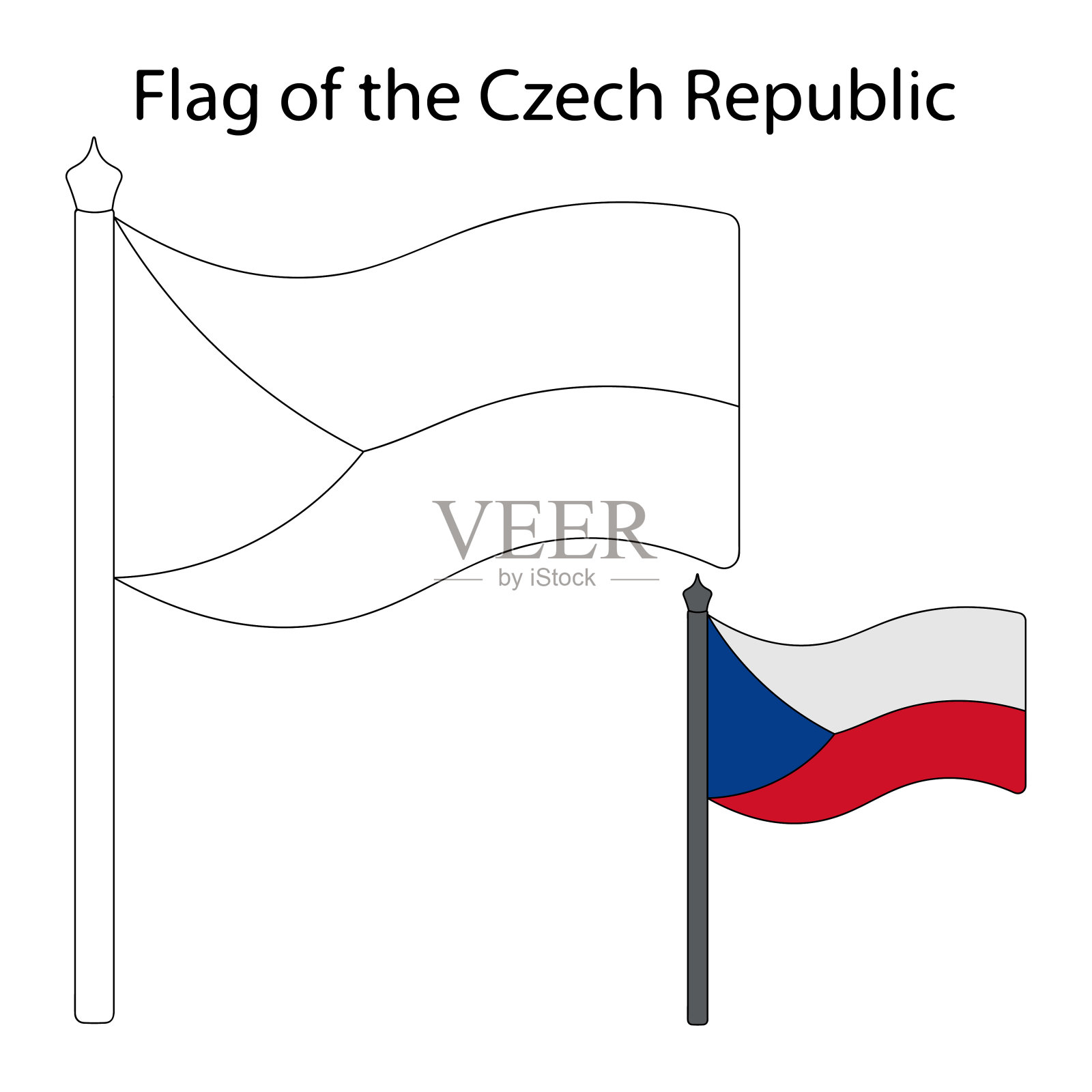 捷克共和国国旗。根据给出的例子给旗帜上色。插画图片素材