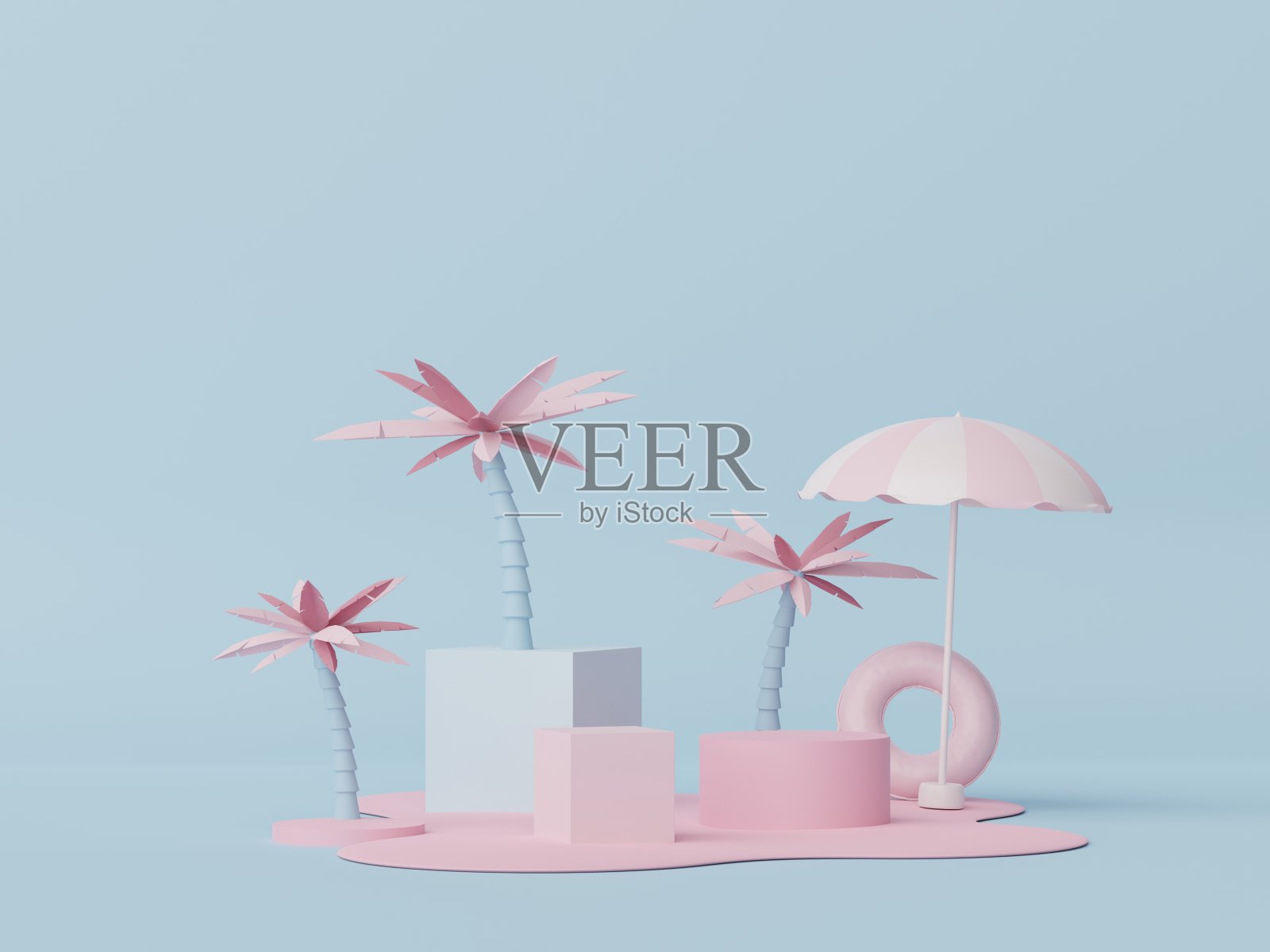 最小展示平台的3d渲染与夏季的背景概念。网络横幅和模拟的极简主义基座。照片摄影图片