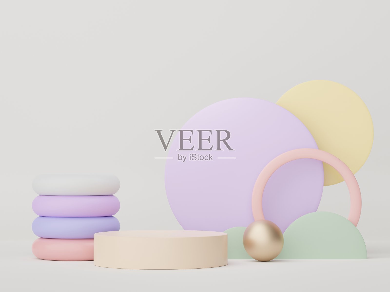 最小展示平台设计的三维渲染模型和产品演示。台座舞台与粉彩场景。新潮的设计模拟和网页横幅。照片摄影图片