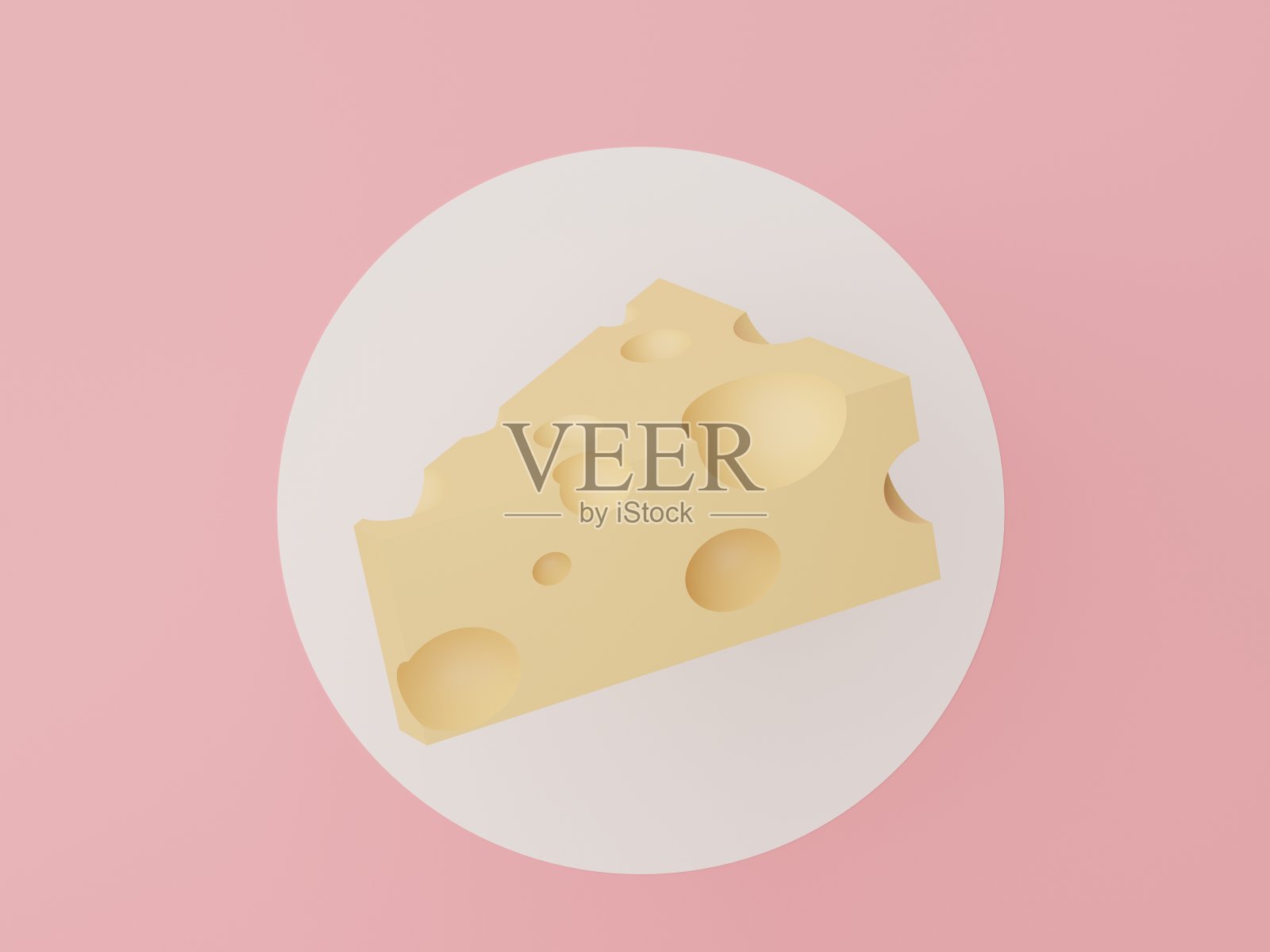 3d渲染一块奶酪制作食物。奶酪片在白色圆圈和淡粉色背景。健康食品理念。照片摄影图片