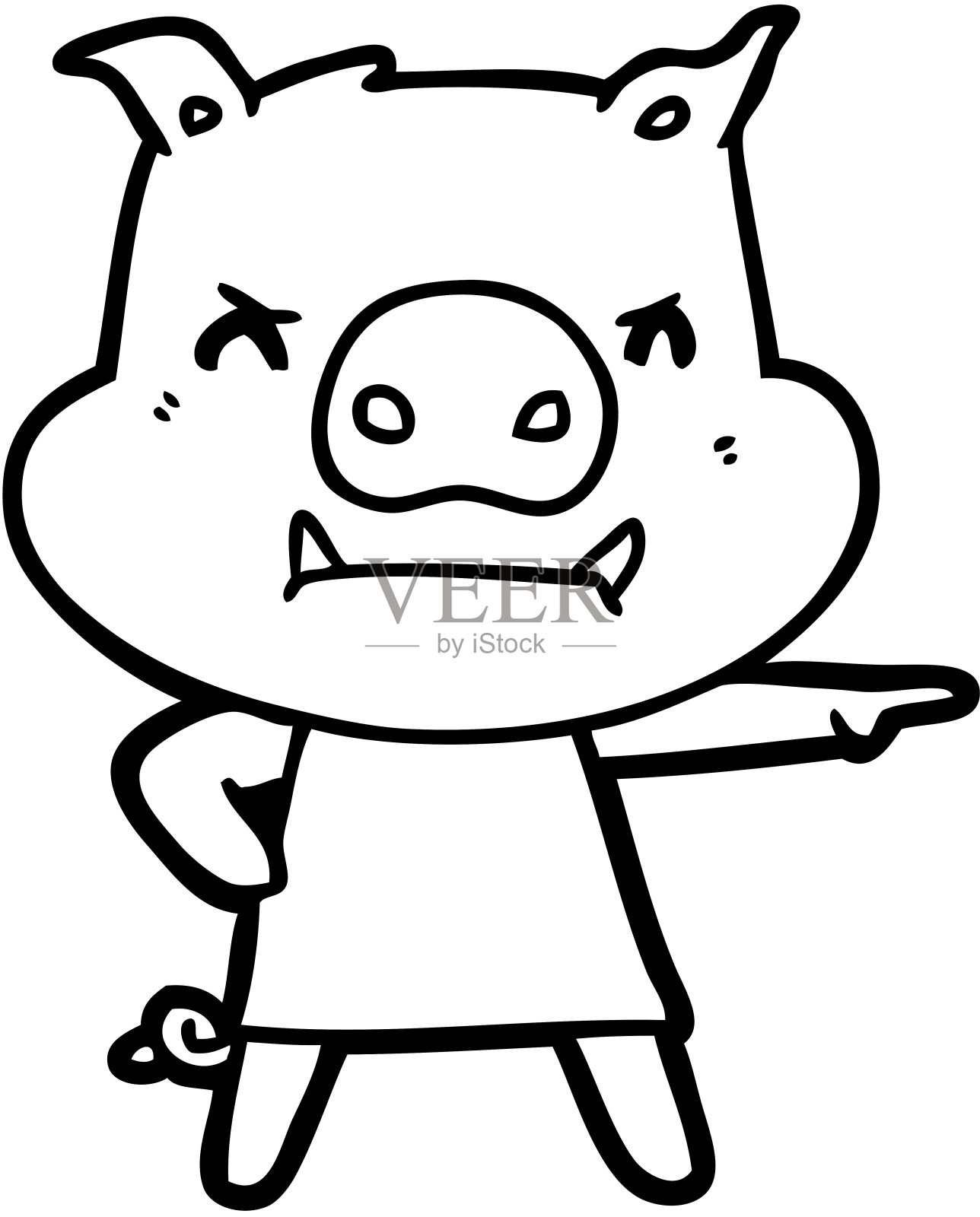 愤怒的卡通猪指着衣服设计元素图片